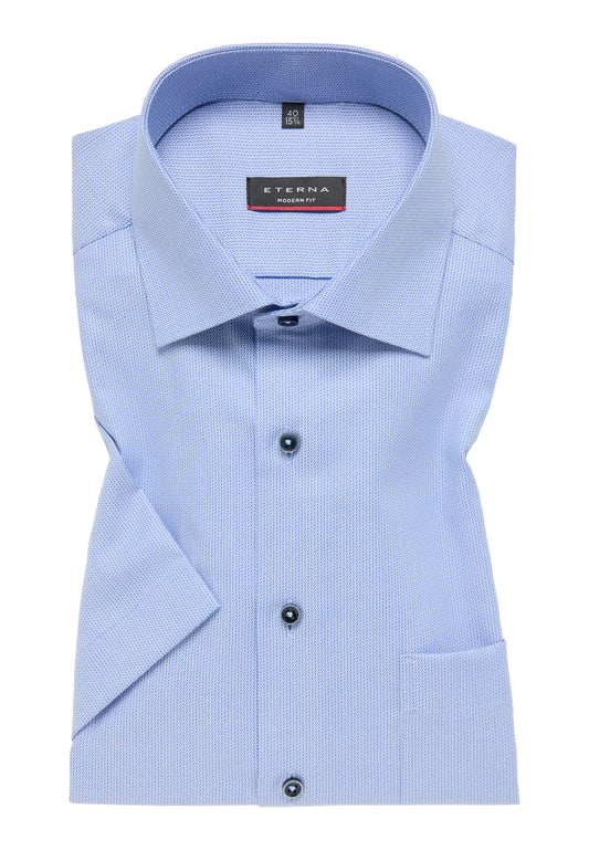 ETERNA strukturiertes Kurzarmhemd MODERN FIT (Mittelblau)