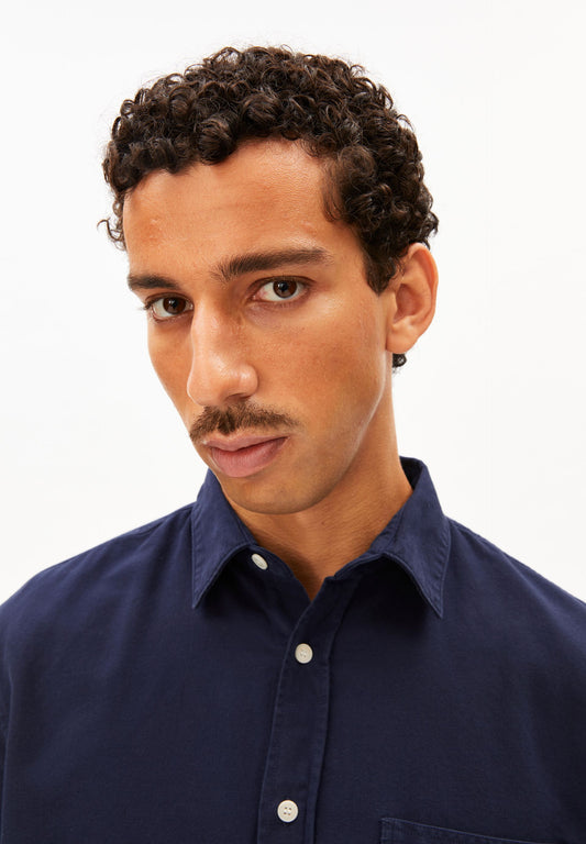 Cotton Lino Shortsleeve Shirt (Tinted Navy)