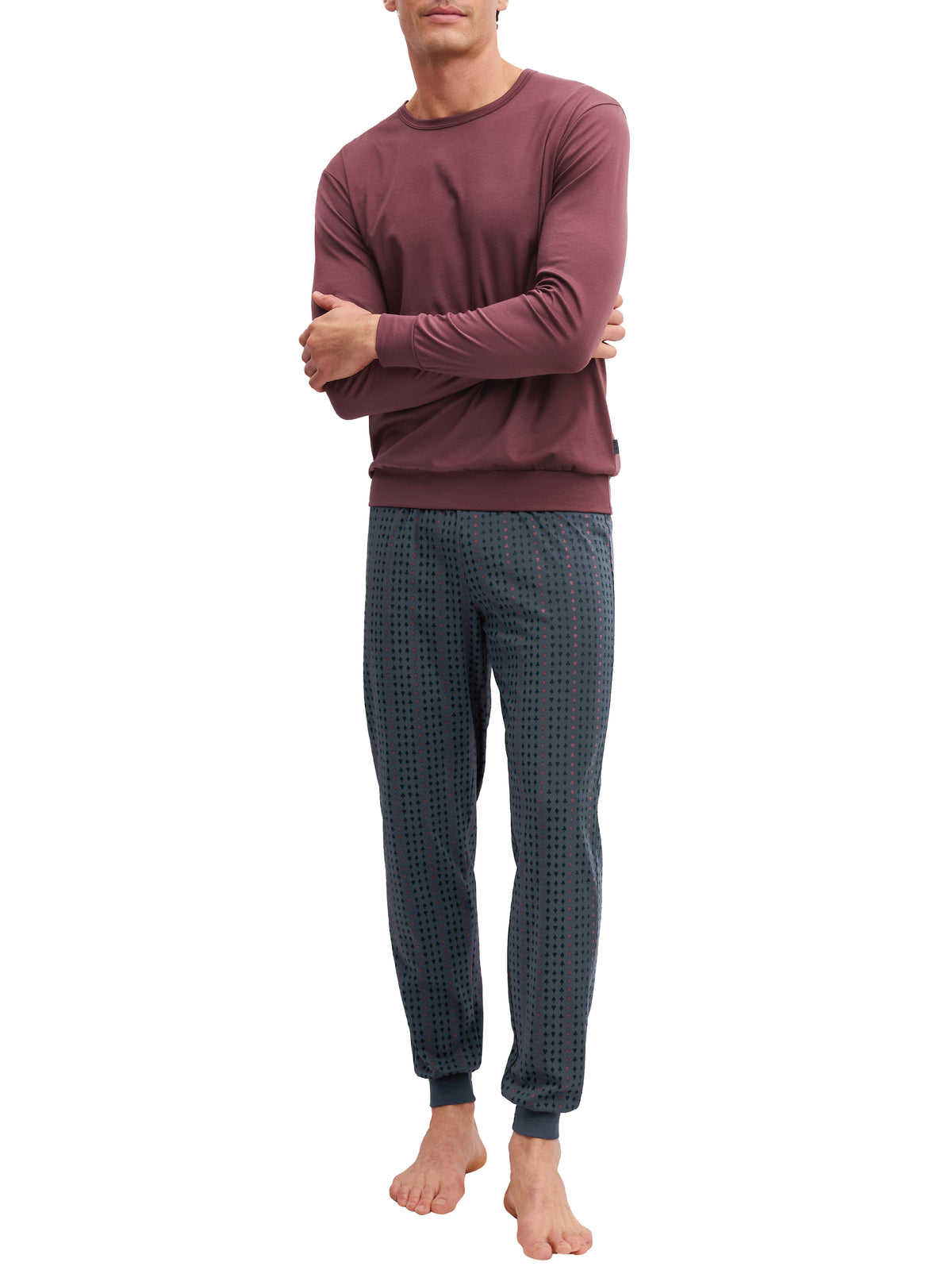 HERREN Pyjama mit Bündchen (Mahogany Red)