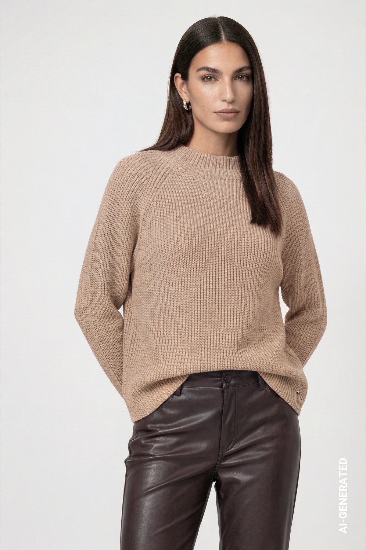 Strickpullover mit Stehkragen (Cappuccino)