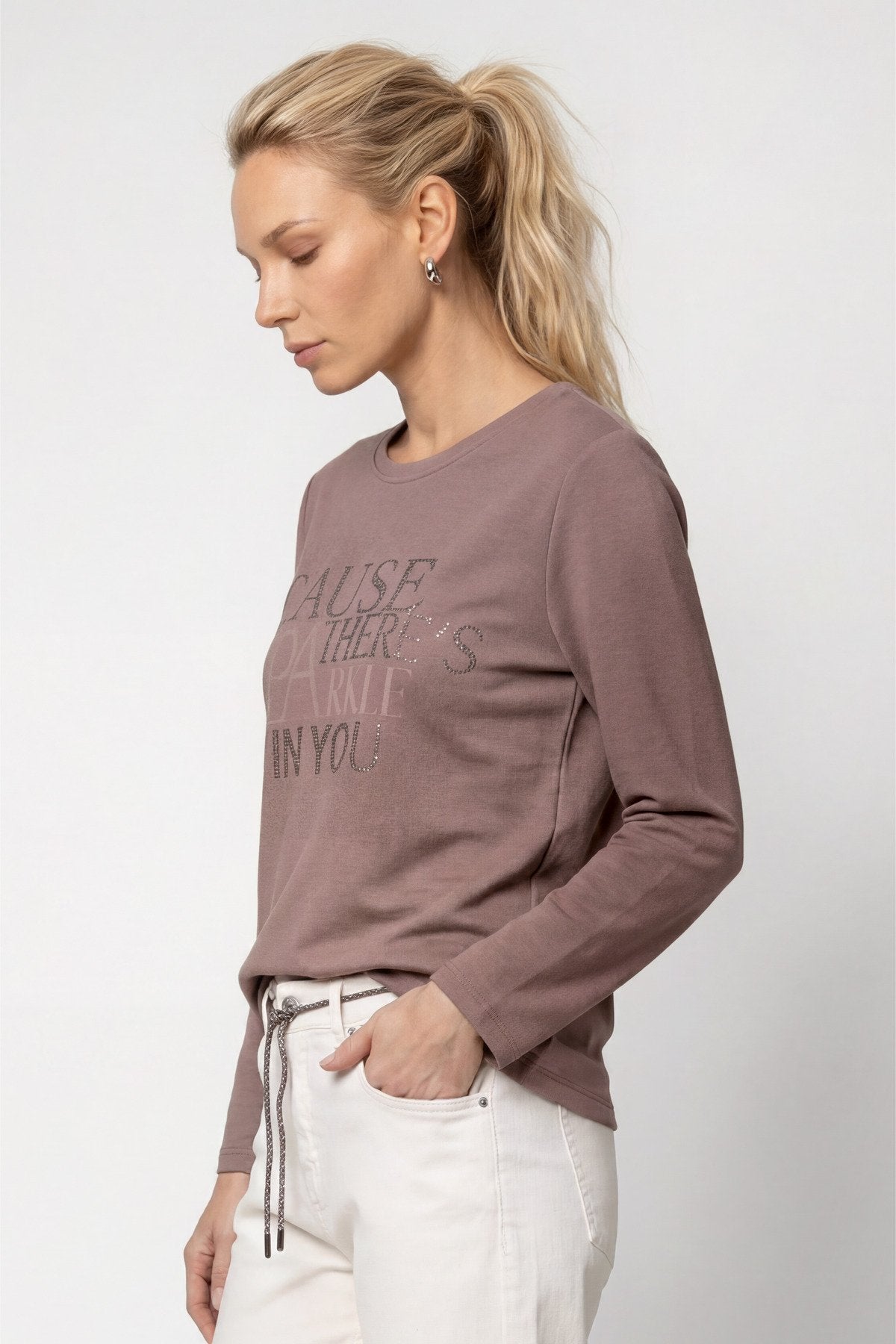 Sweatshirt mit Schmuckdetails (Taupe)