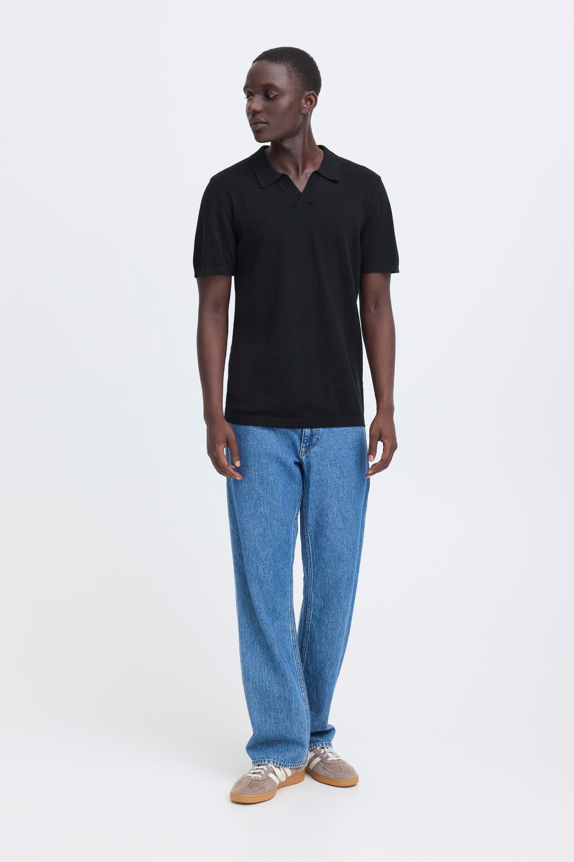 Bhbray Knit Polo Split Neck (Black Beauty)