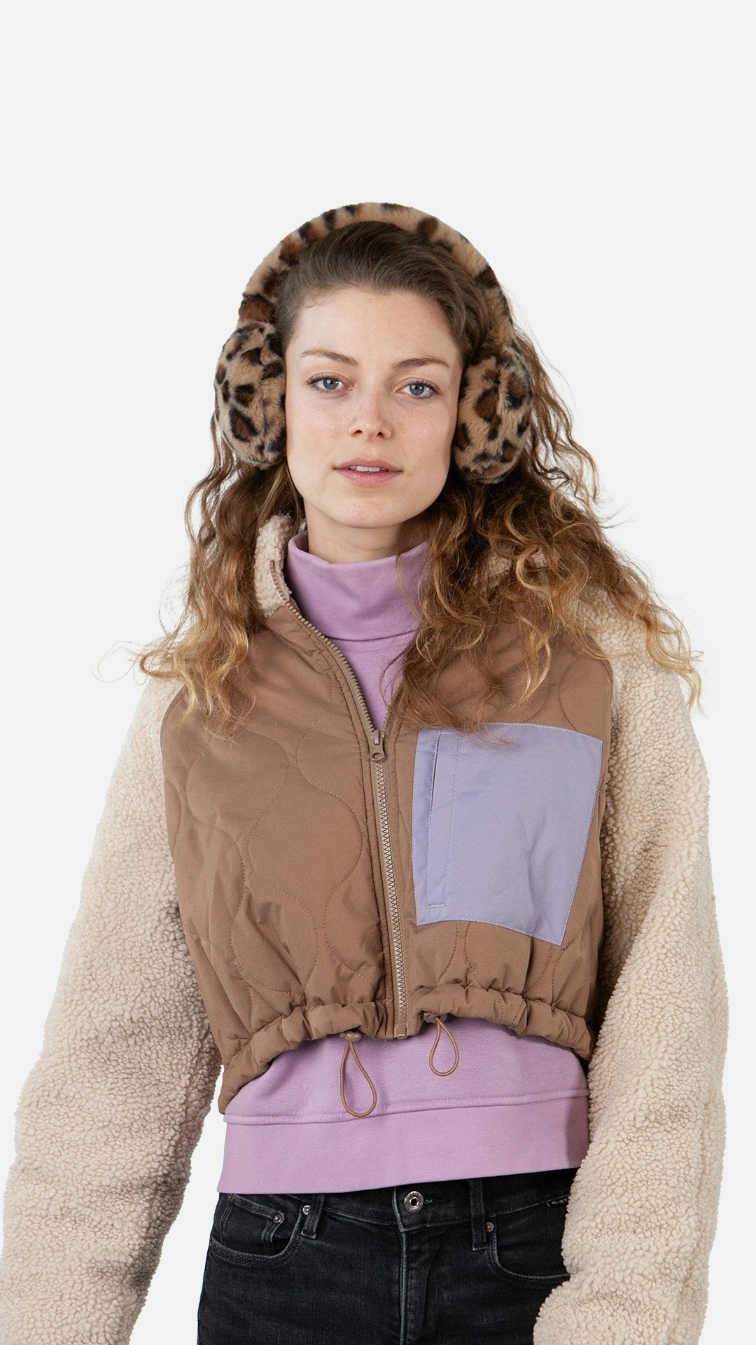 Big Fur Earmuffs (Brown Print Brown)