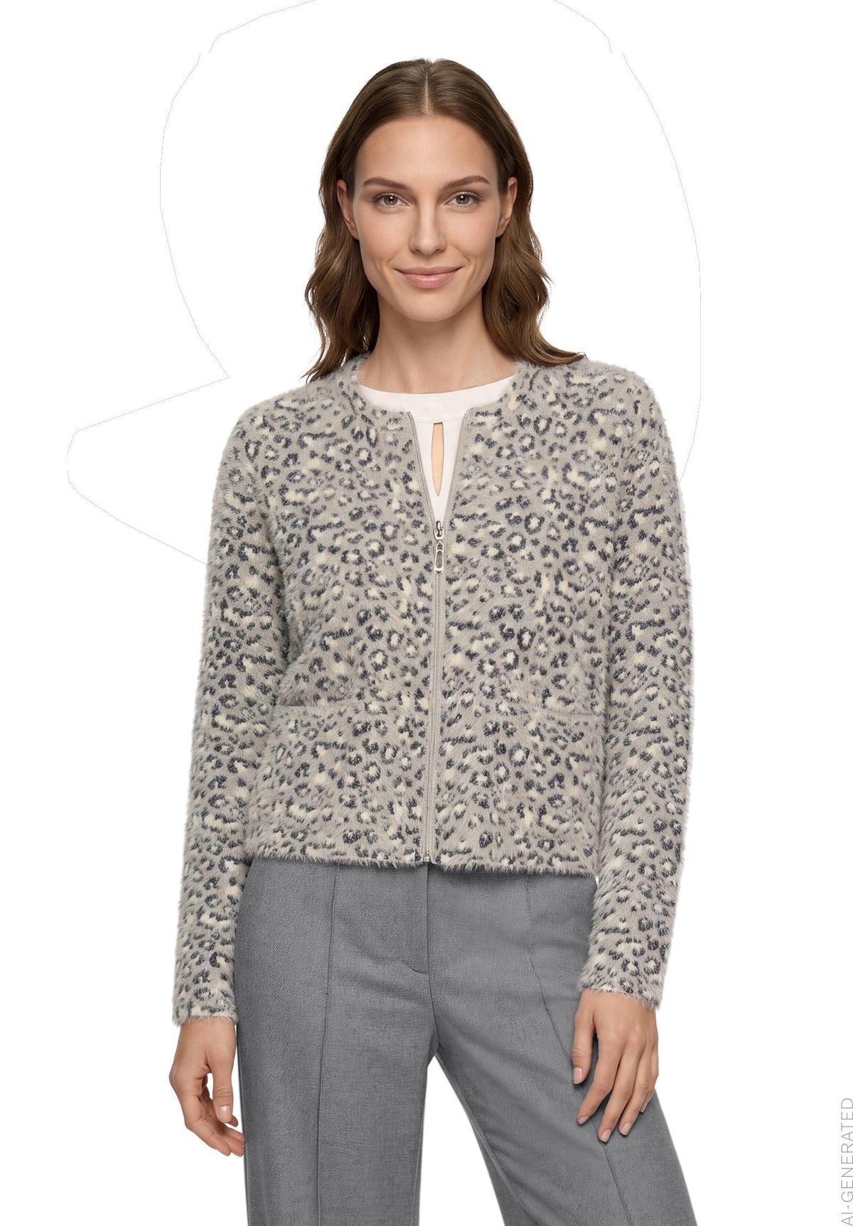 Casual-Strickjacke (Patch Grey/beig)