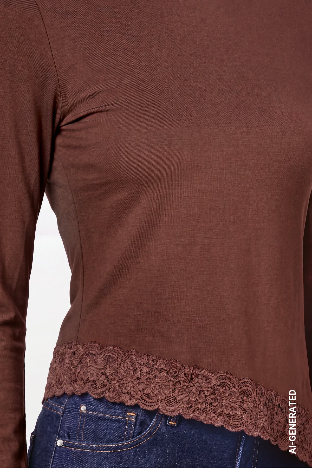 Langarmshirt mit Spitzenborte (Chocolate Brown)