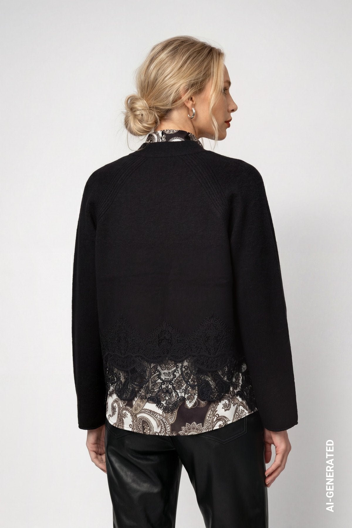 Strickjacke mit Spitzenborte (Schwarz)