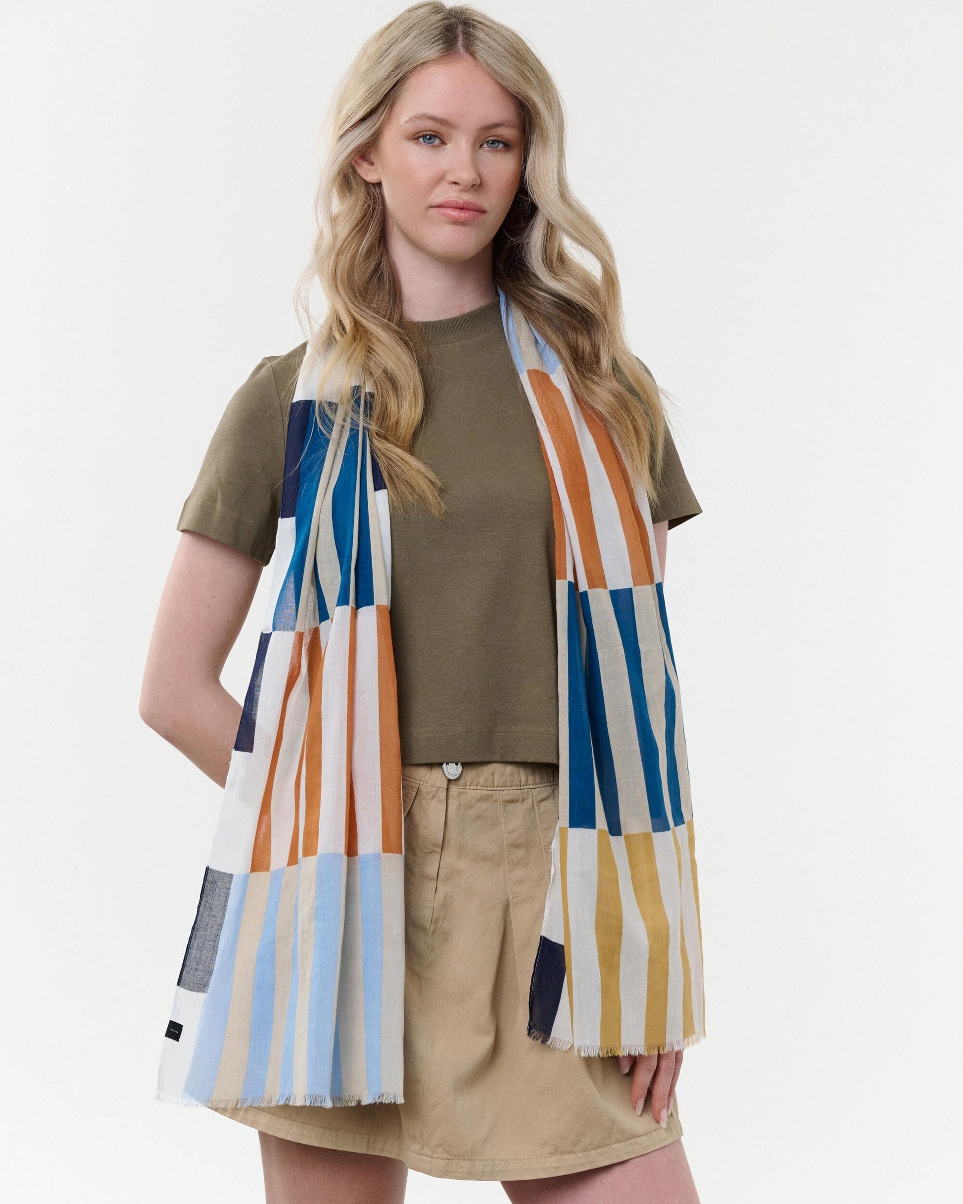 Schal Schal mit Streifen im Retro-Design aus Baumwolle (True Blue)