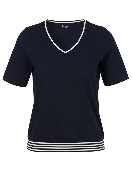 T-Shirt V-Ausschnitt 1/2 Arm (Navy / White)