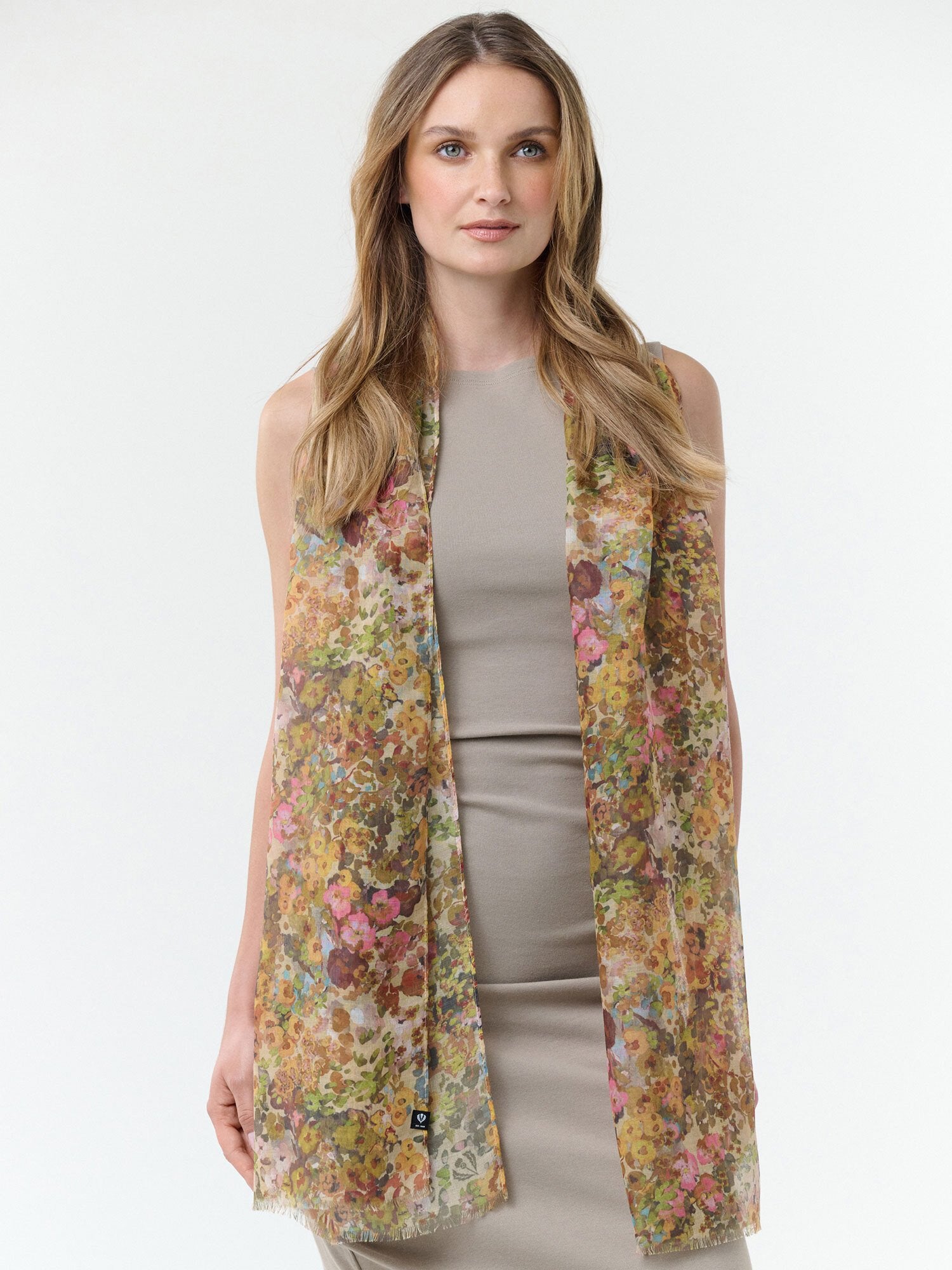 recyceltes Polyester Schal Sustainability Edition - Schal mit Millefleur Aquarell-Design (Multicolor)