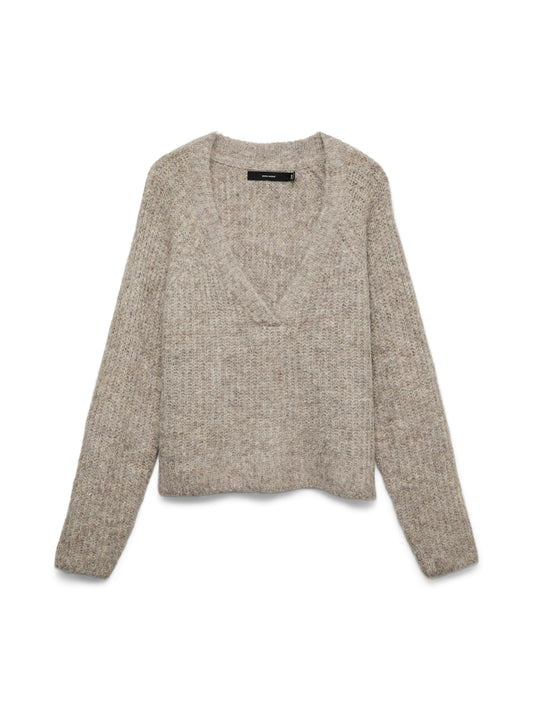 Vmnovah Rib Ls V-neck Pullover (Fossil/mel)