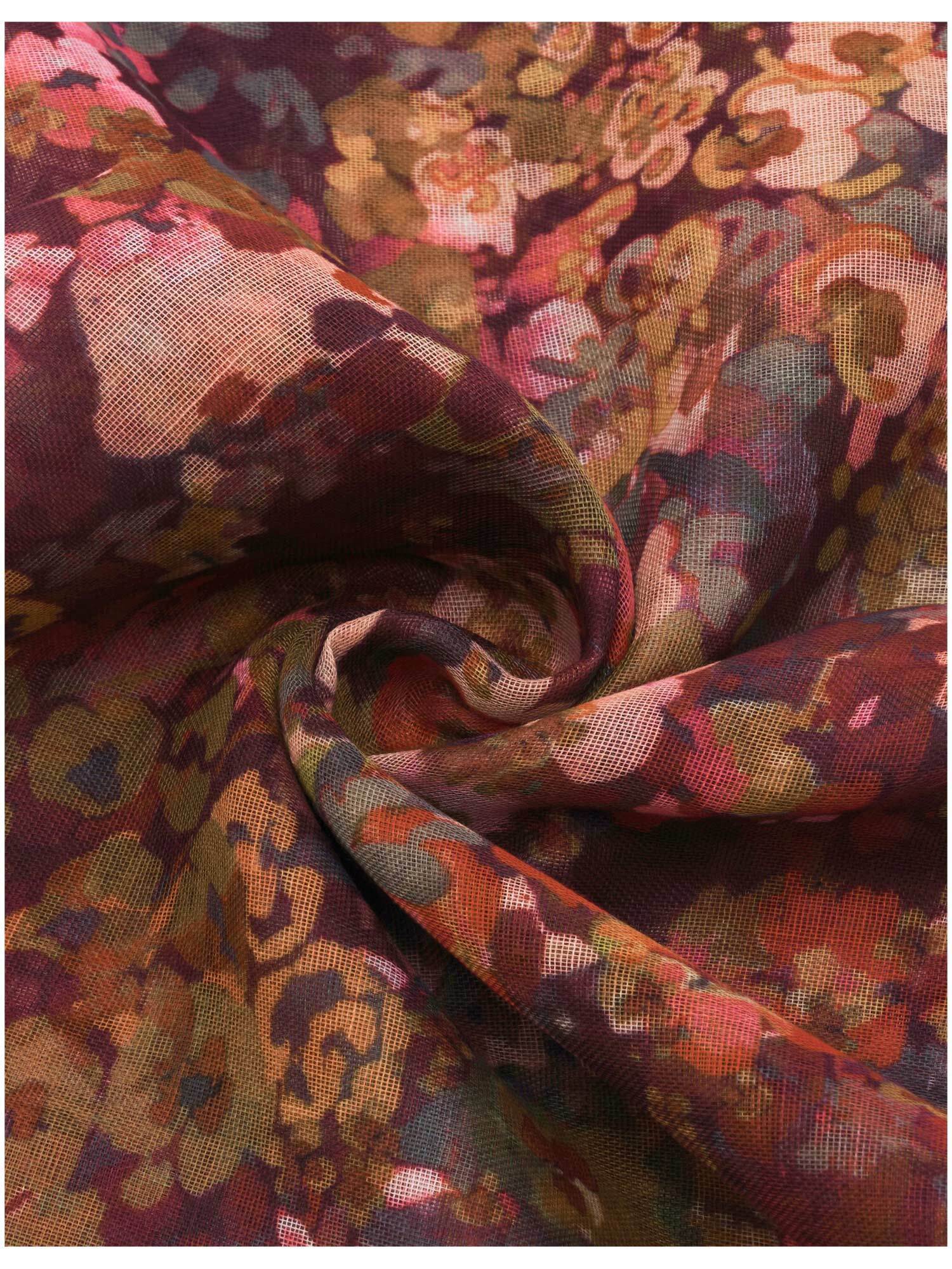 recyceltes Polyester Schal Sustainability Edition - Schal mit Millefleur Aquarell-Design (Barolo)
