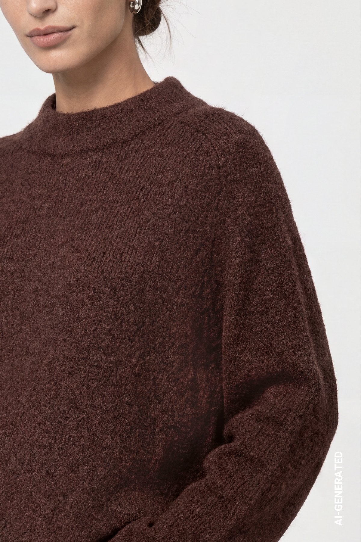Flauschiger Strickpullover mit Rollsaum (Black Coffee)