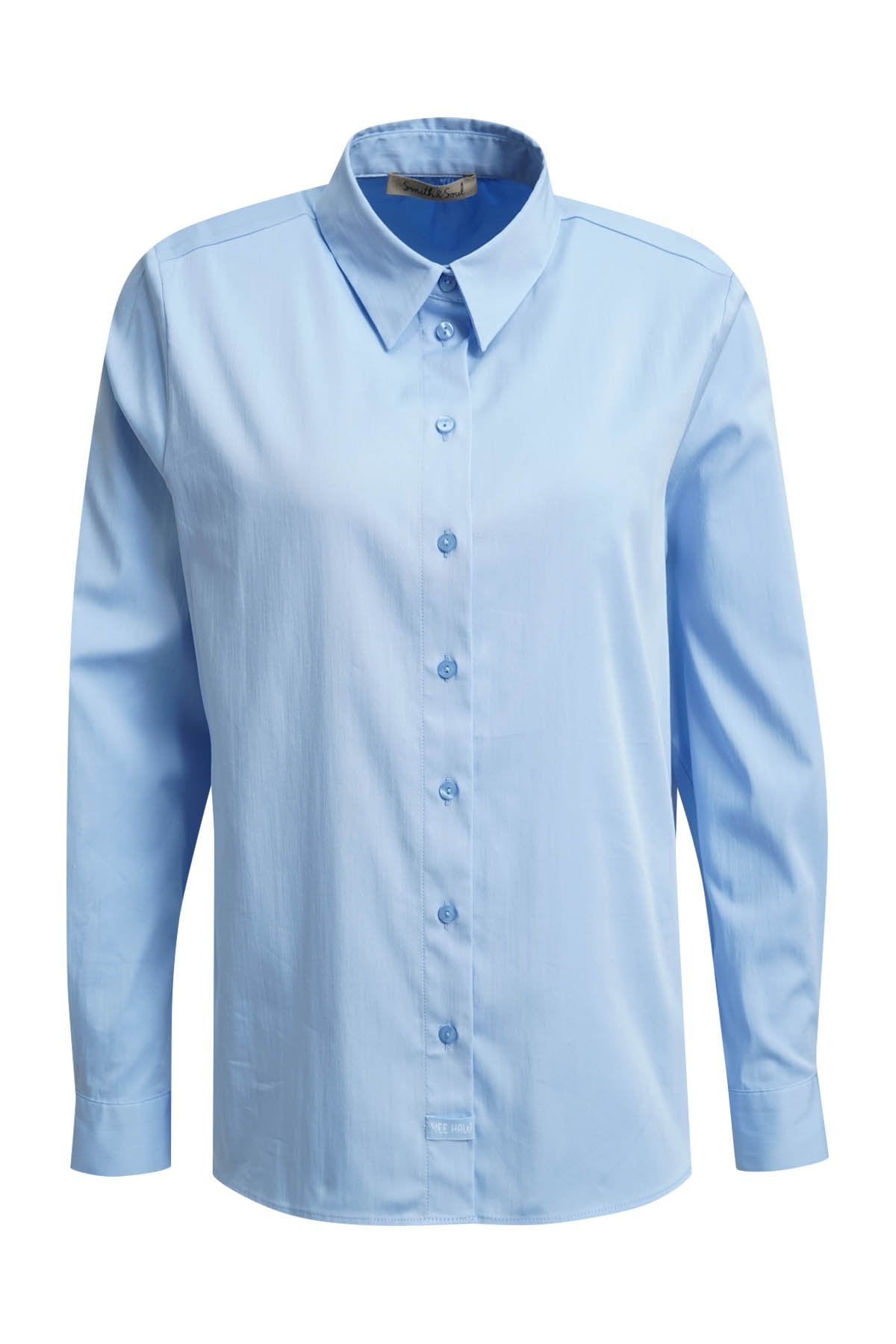 A-shape Shirt Colar Blouse Side slits (Light Blue)