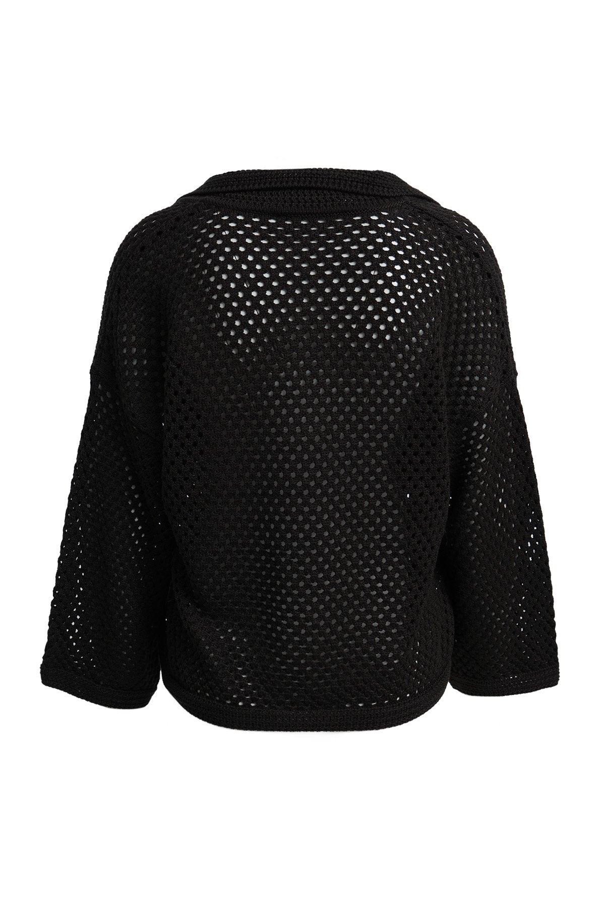 Crochet Polo Collar Pullover (Dark Choc)
