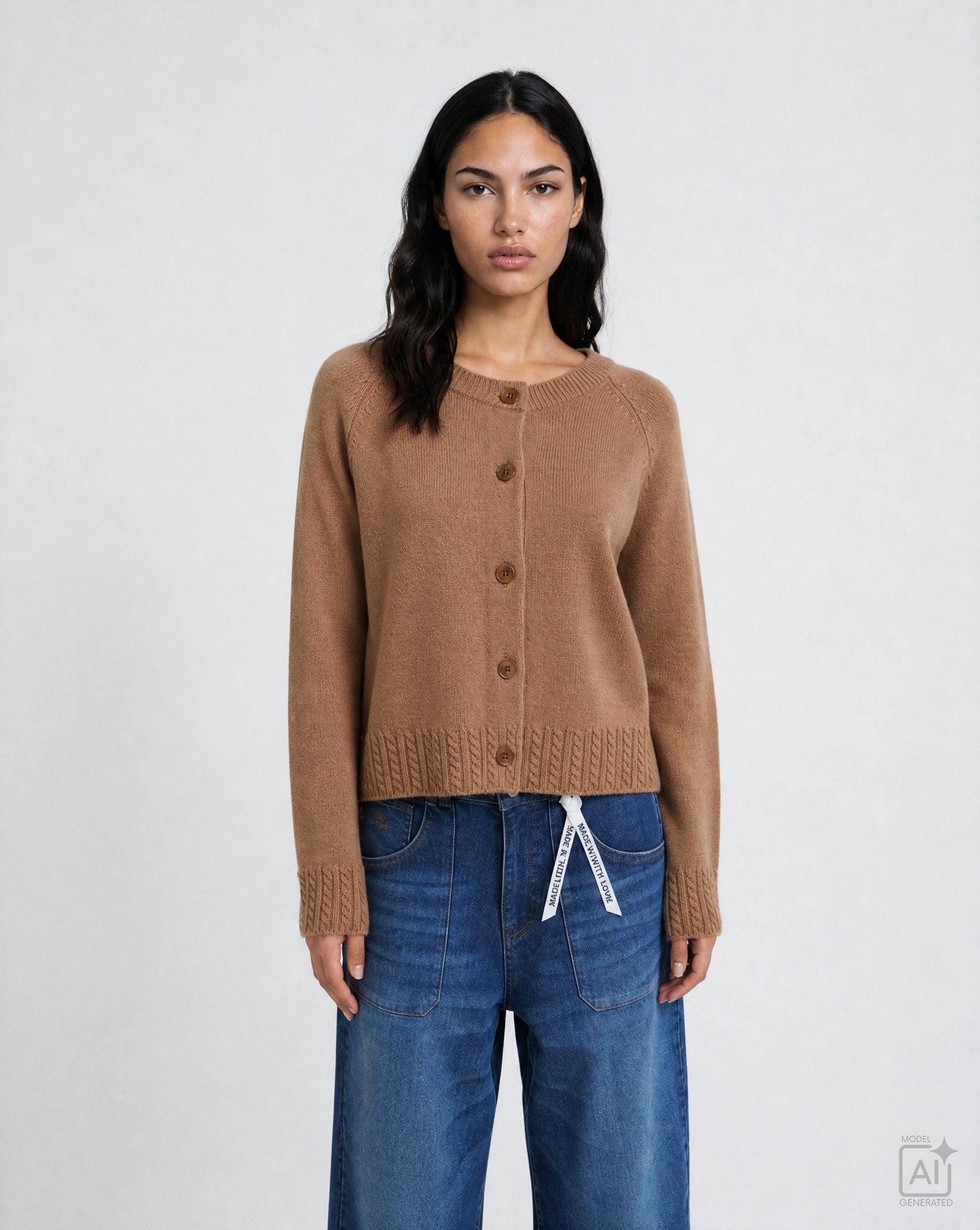 Raglan Cardigan Cable hem (Toffee)