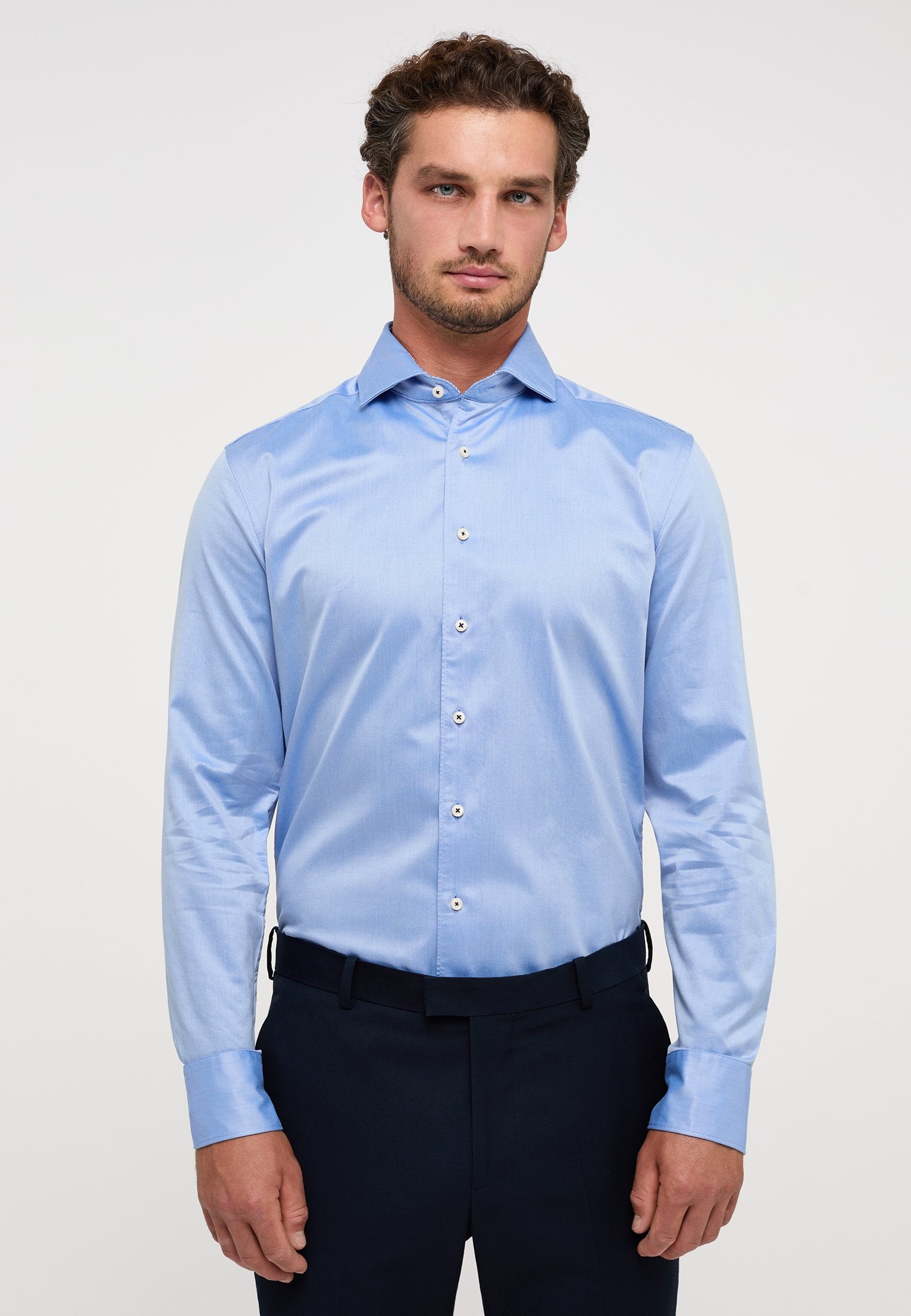 ETERNA unifarbenes Soft Tailoring Shirt SLIM FIT (Blau)