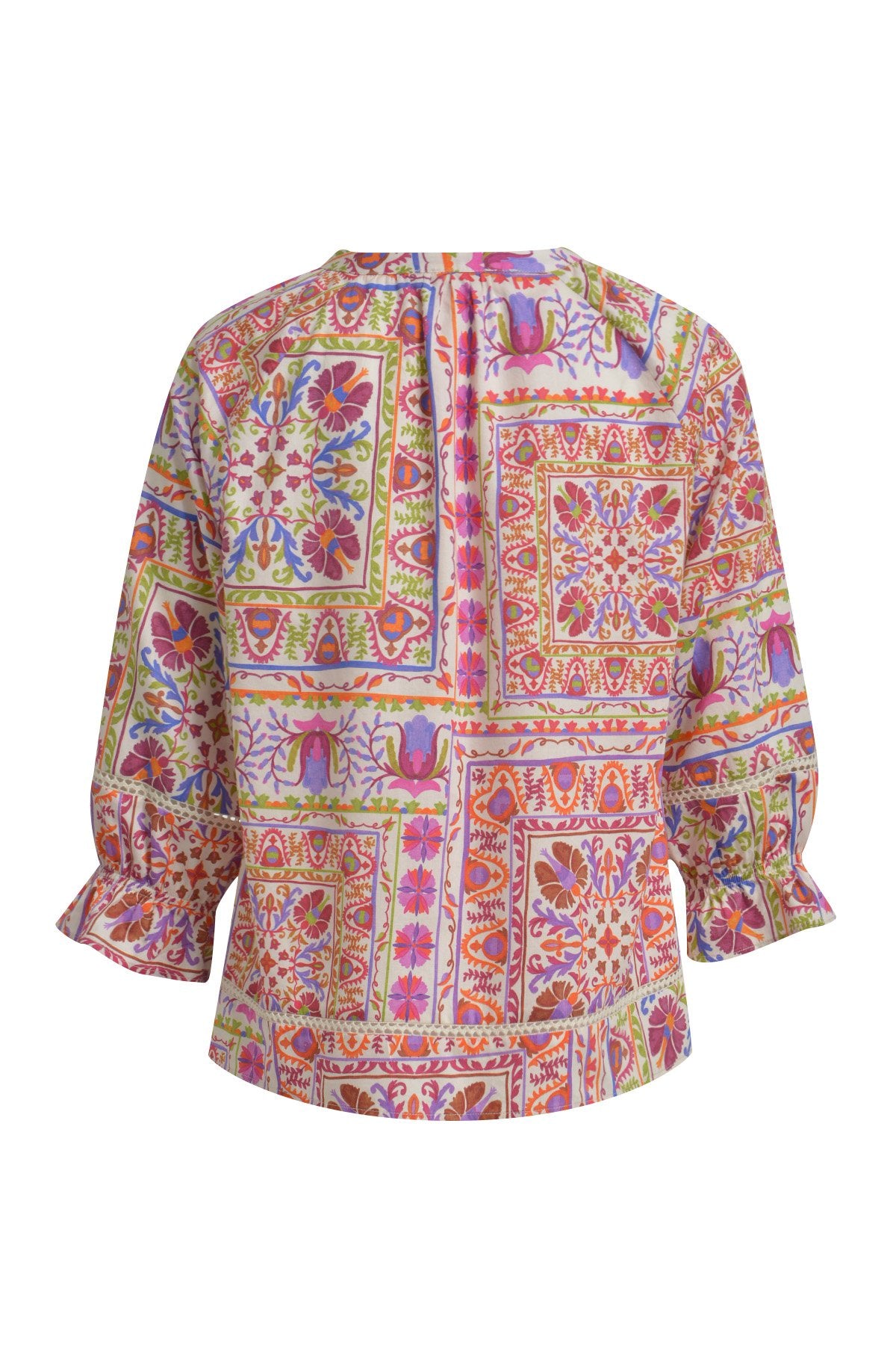Raglan V-neck Boho Blouse (Lilac Print)