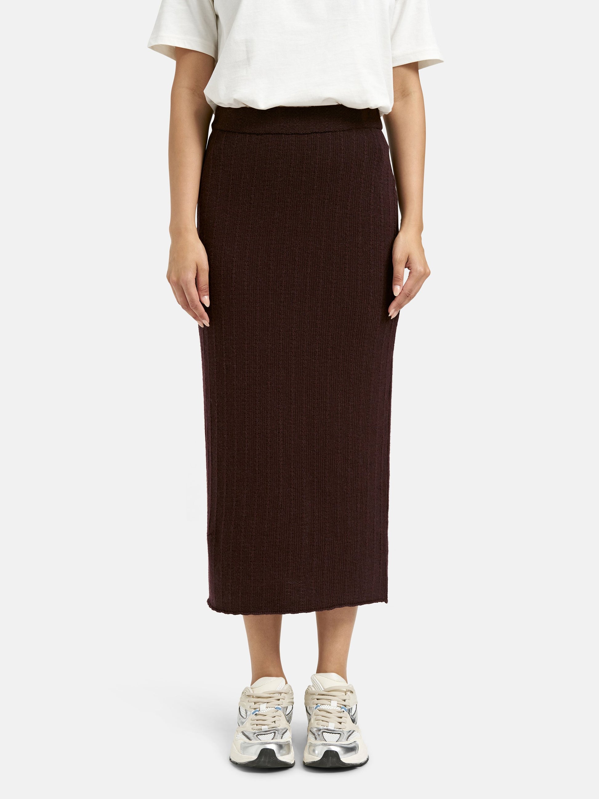 Structure Stripe Knit Skirt (Plum)