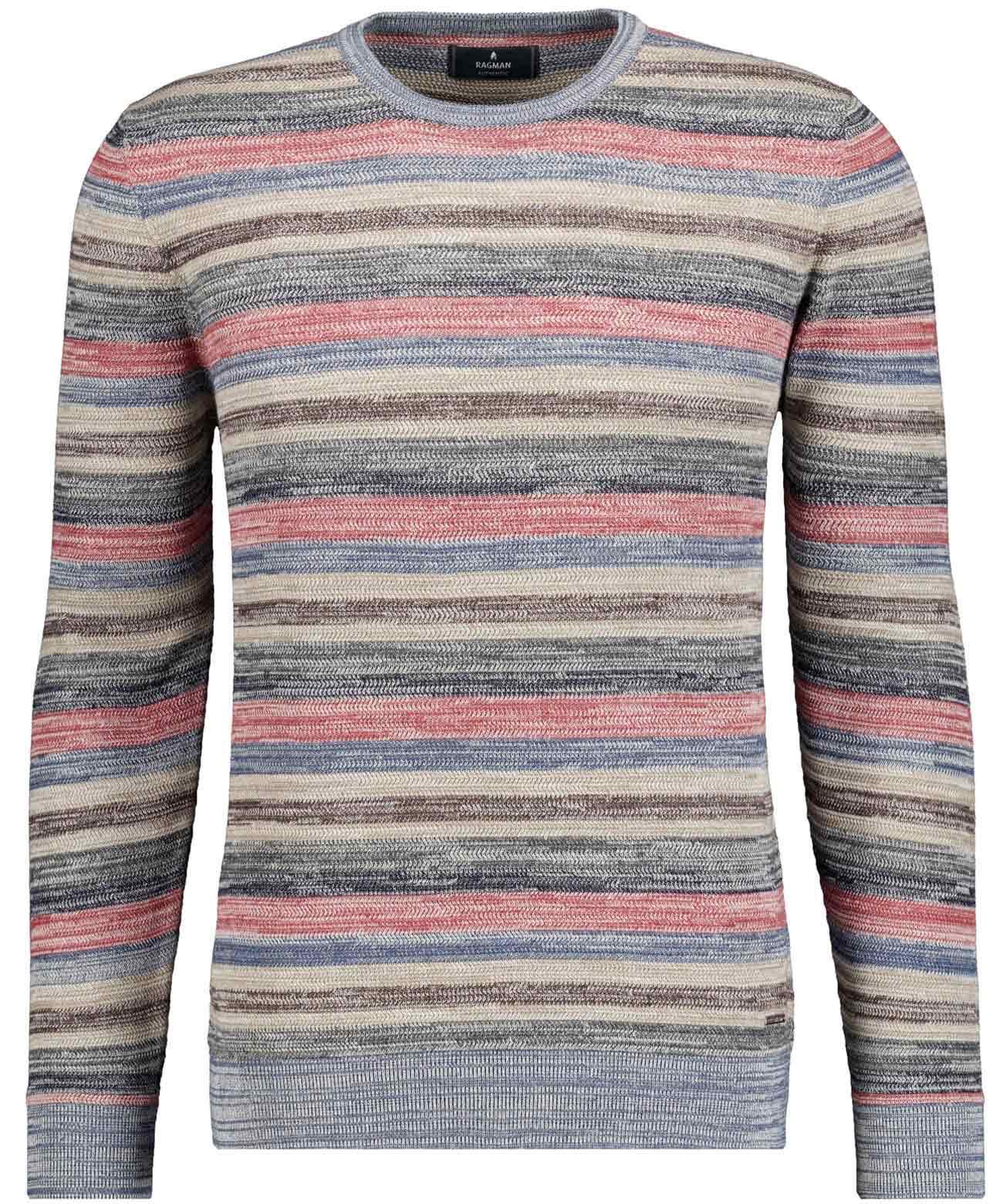 Strickpullover Rundhals, gestreift (Rauchblau)