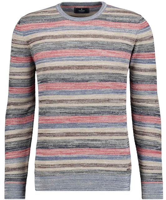 Strickpullover Rundhals, gestreift (Rauchblau)