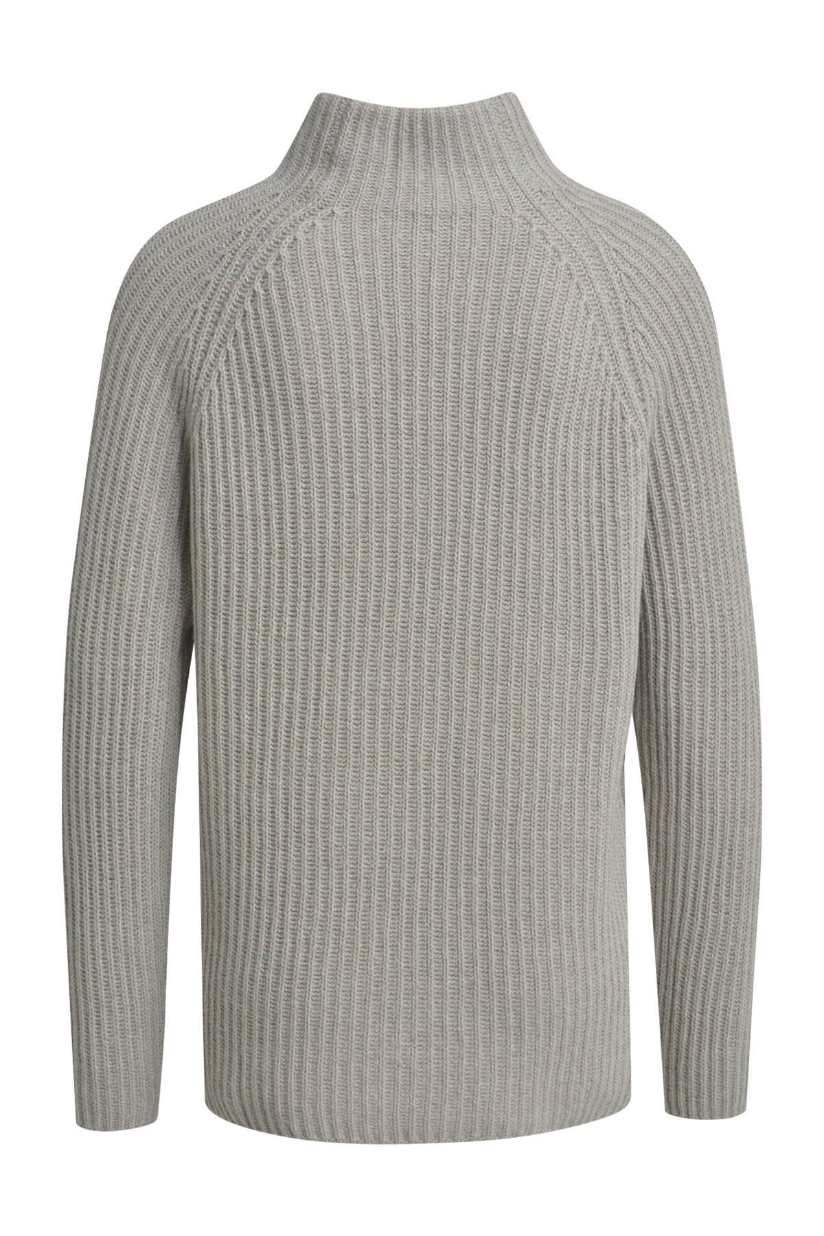 High Collar Raglan Rib Pullover (Beige Melange)