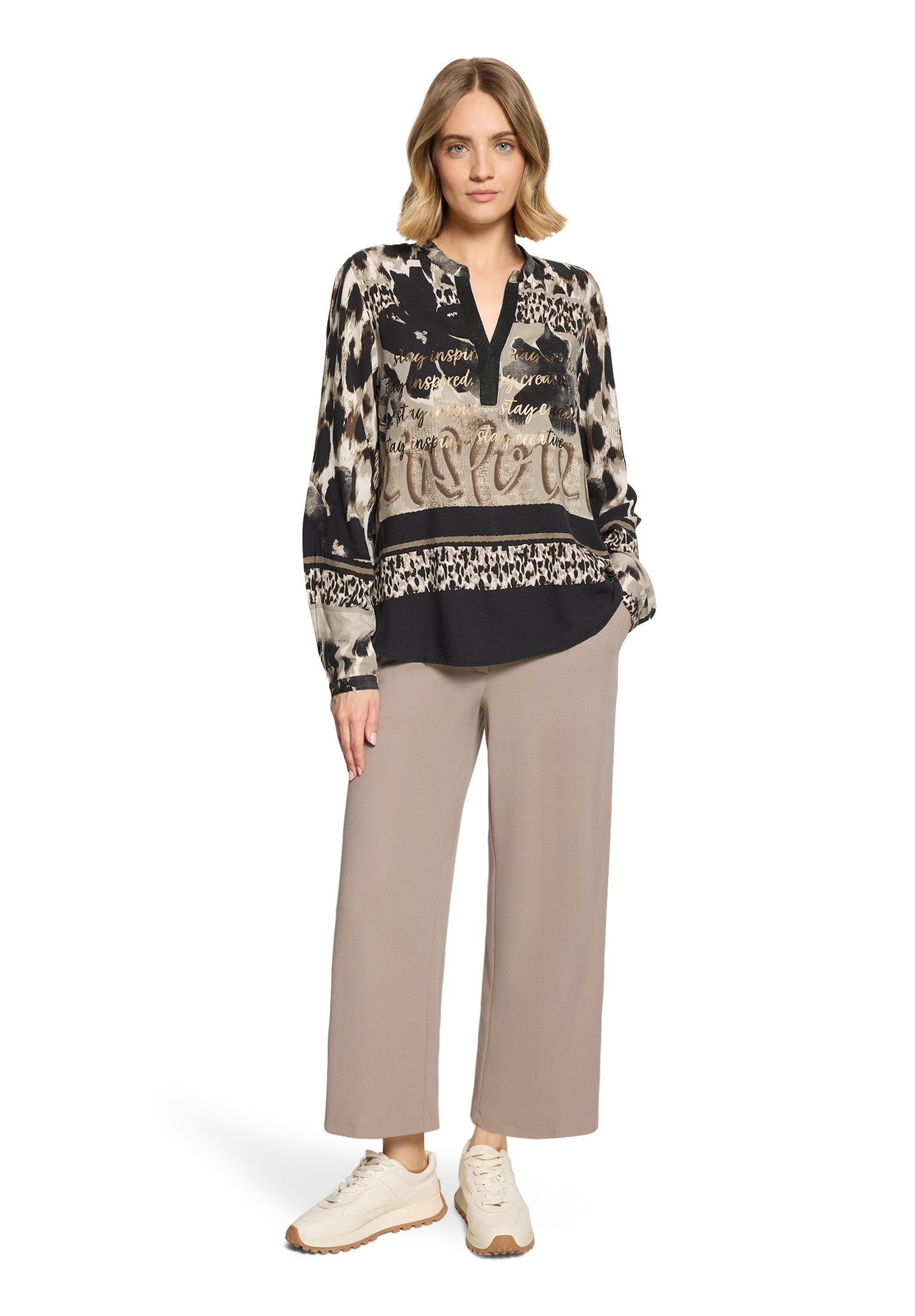 Longbluse (Beige/black)