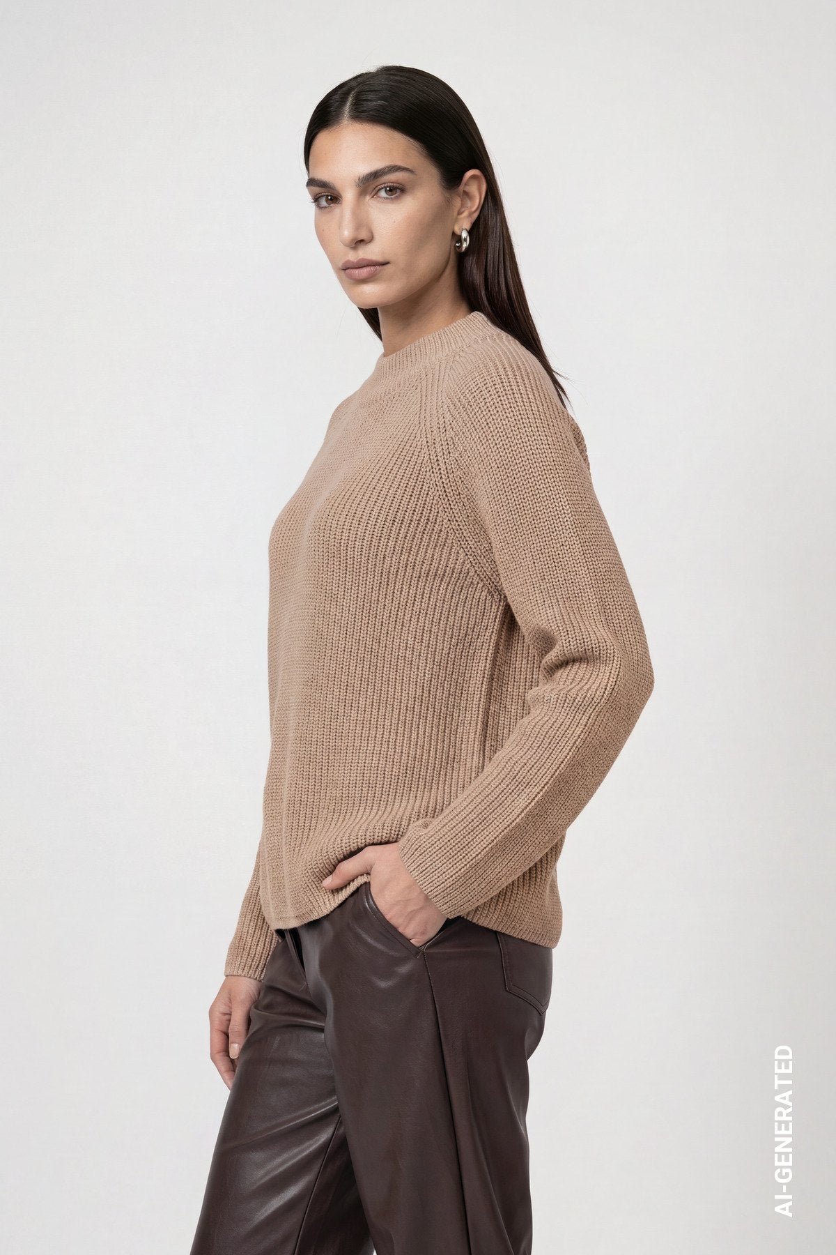 Strickpullover mit Stehkragen (Cappuccino)