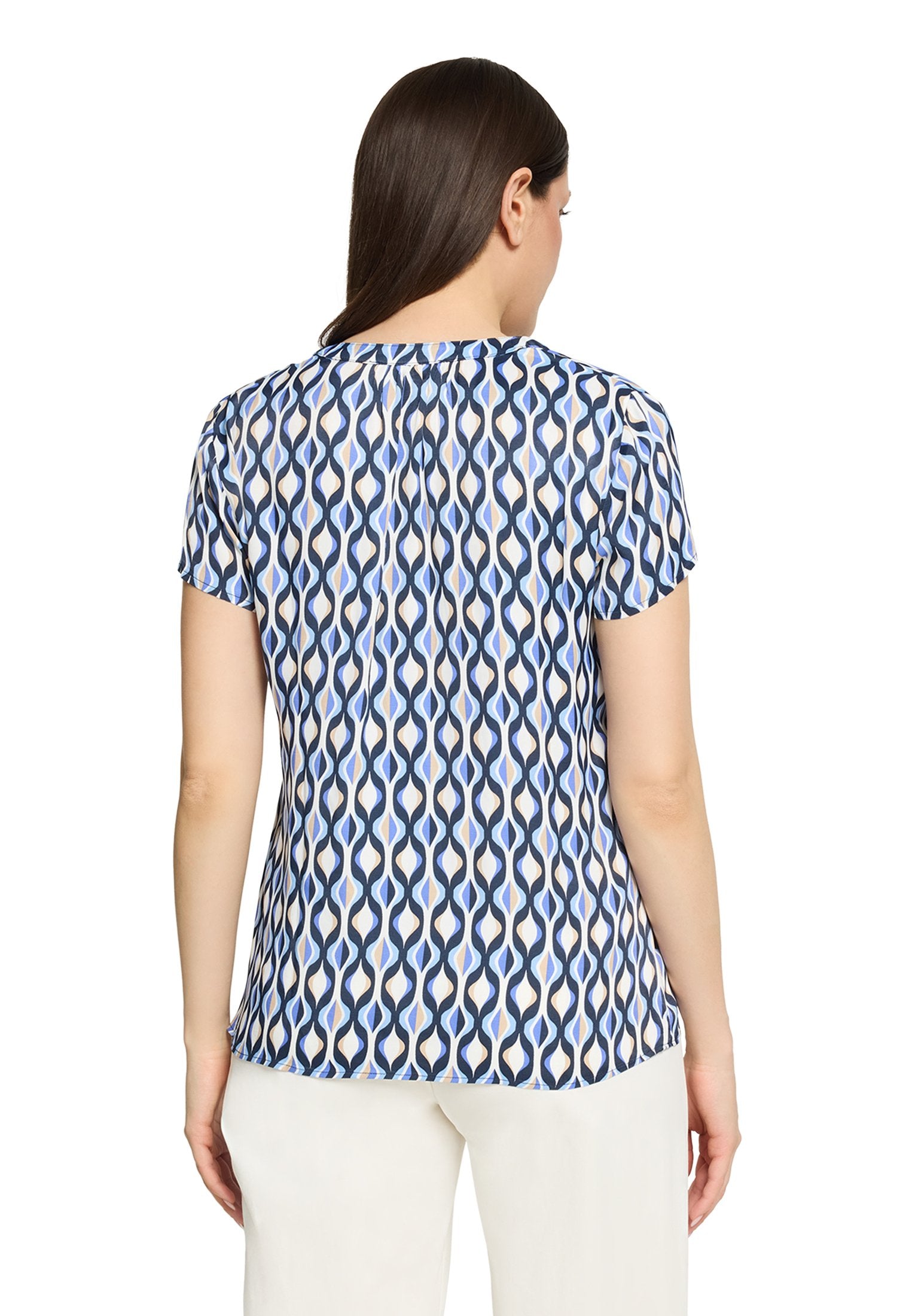 Satin-Bluse (Blue/cream)