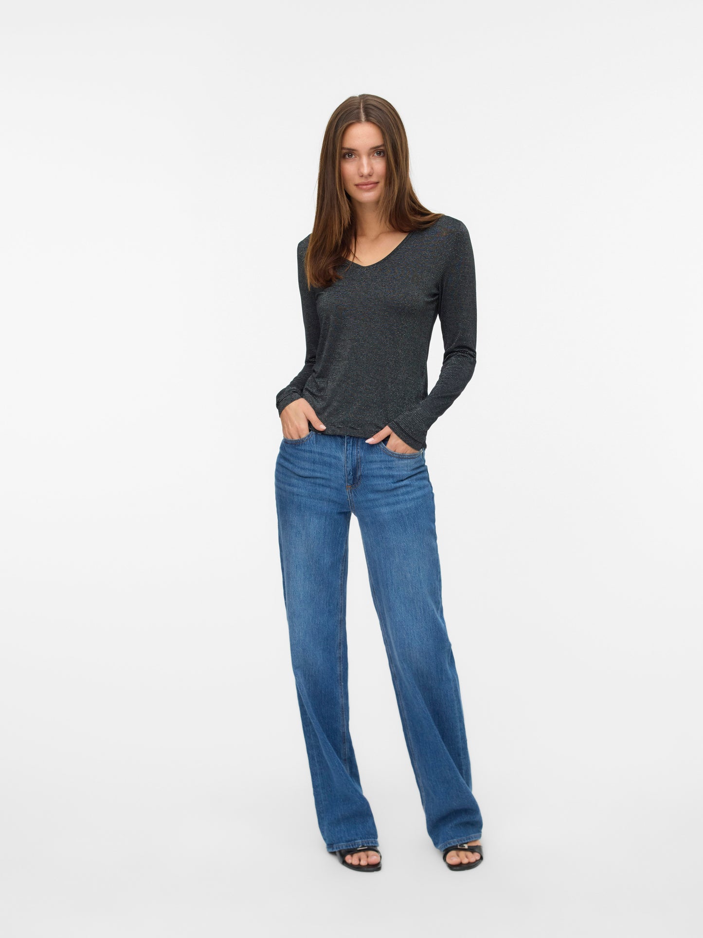 Vmlava Glitter Ls V-neck Top Stripe Noos (Black/silv)