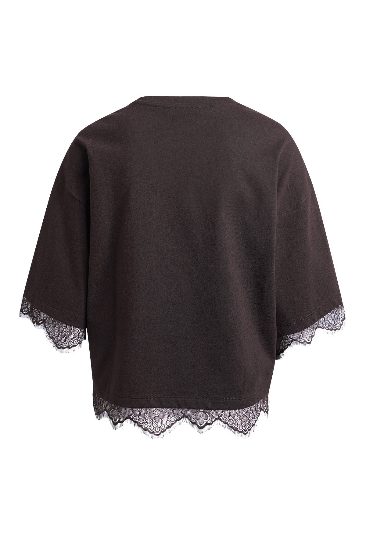 Boxy T-Shirt Lace Hem (Dark Choc)