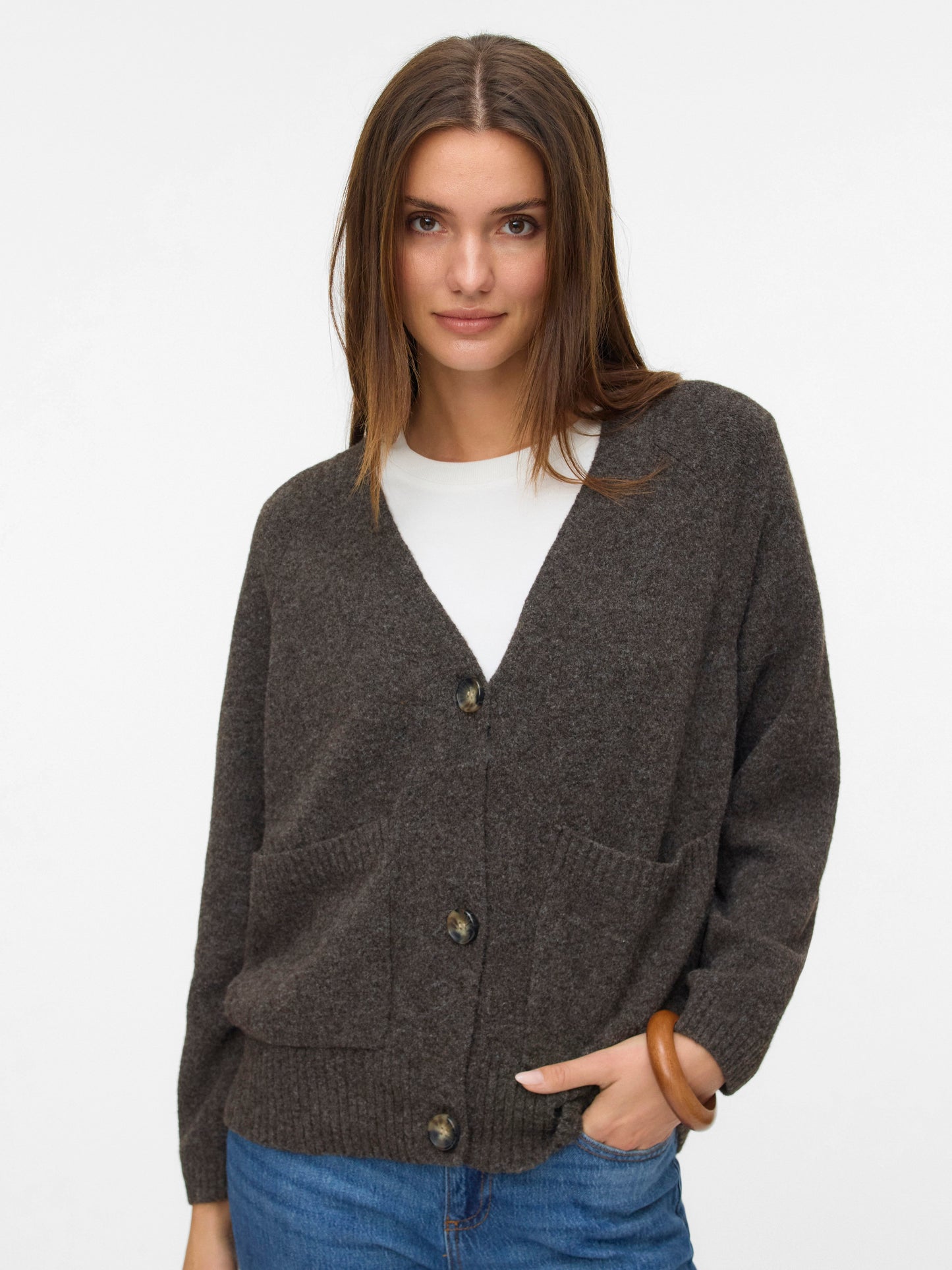 Vmboom Ls V-neck Button Cardigan Ga Noos (Chocolate)