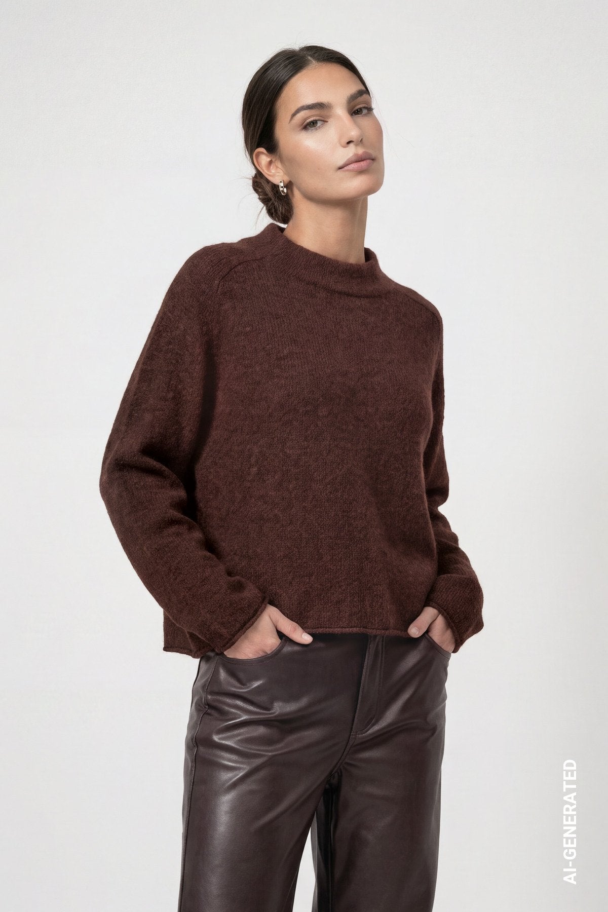 Flauschiger Strickpullover mit Rollsaum (Black Coffee)