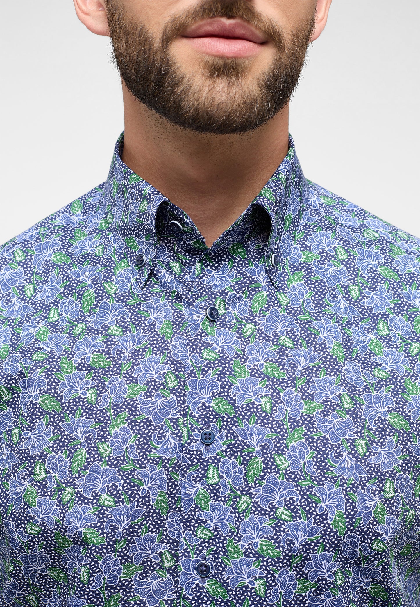 ETERNA bedrucktes Twill-Kurzarmhemd MODERN FIT (Grün)
