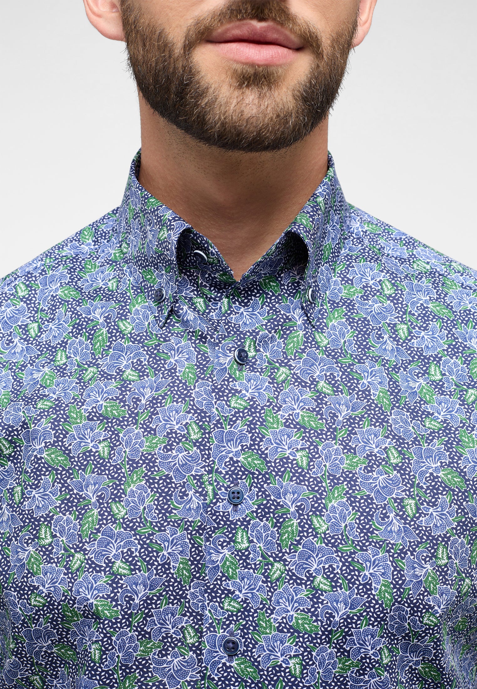 ETERNA bedrucktes Twill-Kurzarmhemd MODERN FIT (Grün)