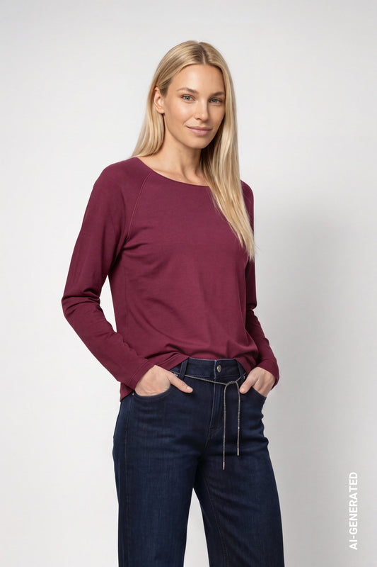 Basic-Langarmshirt (Dark Bordeaux)