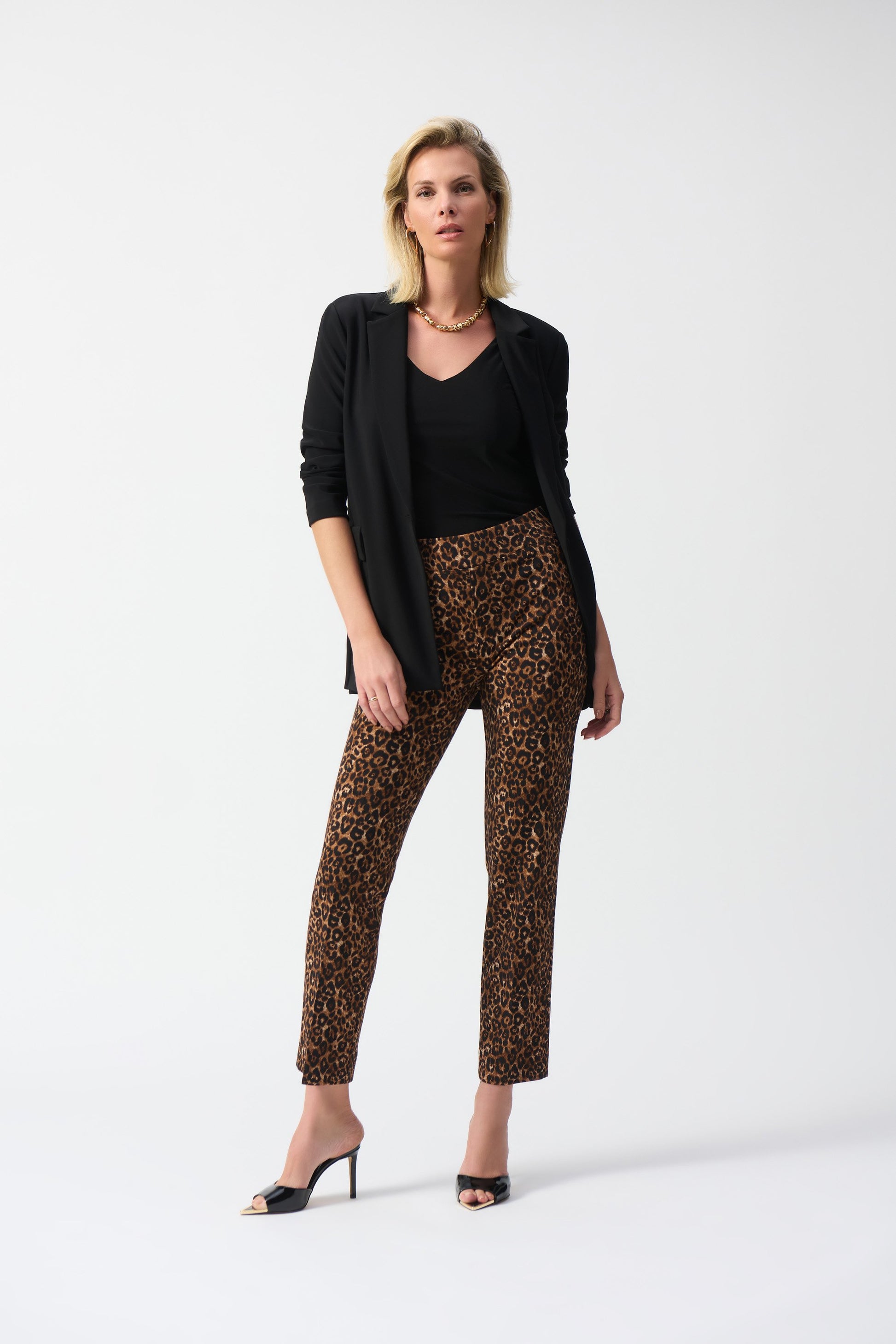 Schlupfhose aus feinem Jersey mit Animalprint (Beige/schwarz)