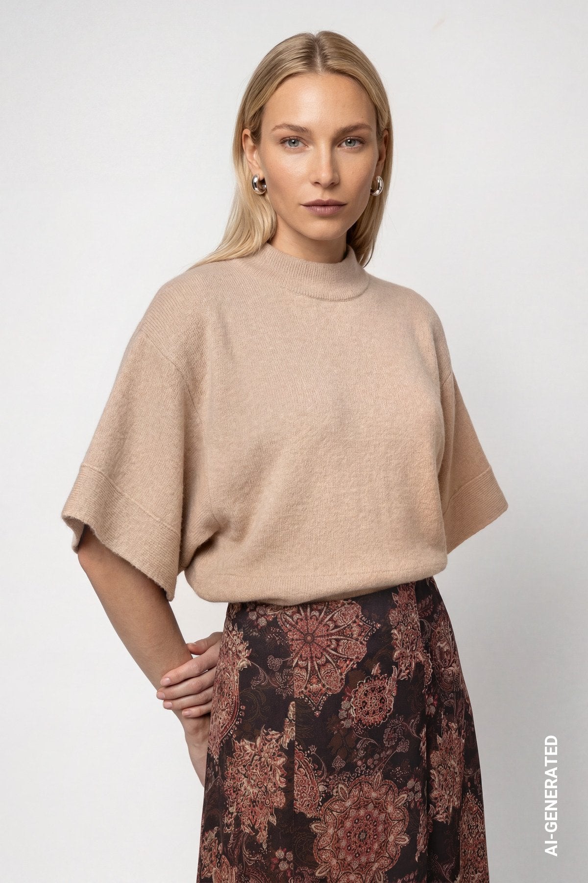 Strickpullover mit kurzen Fledermausärmel (Cappuccino Melan)