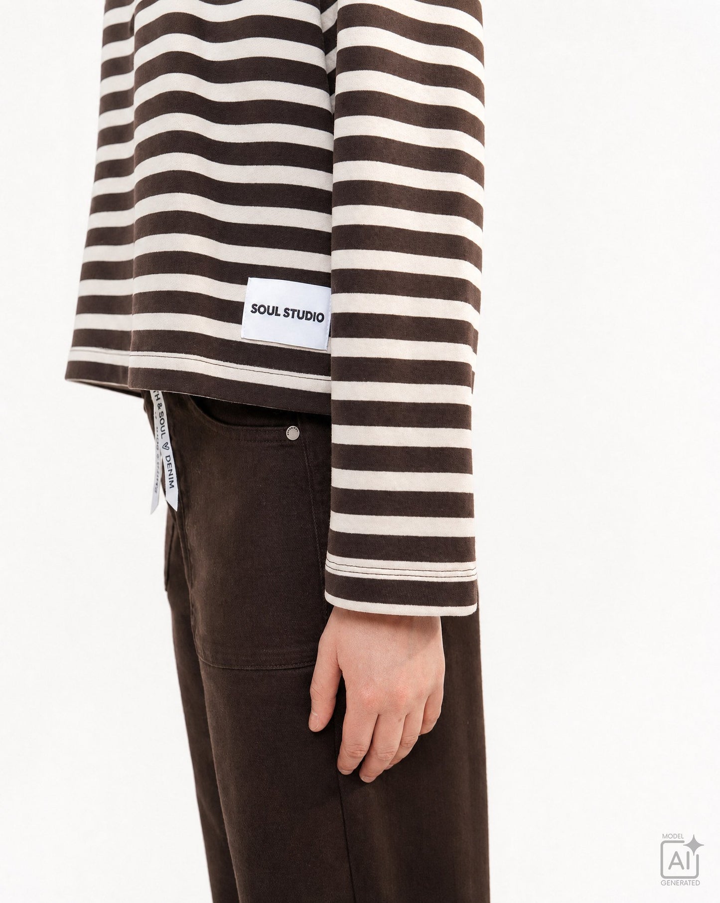 Boxy Sweatshirt Soul Studio Striped (Dark Choc)