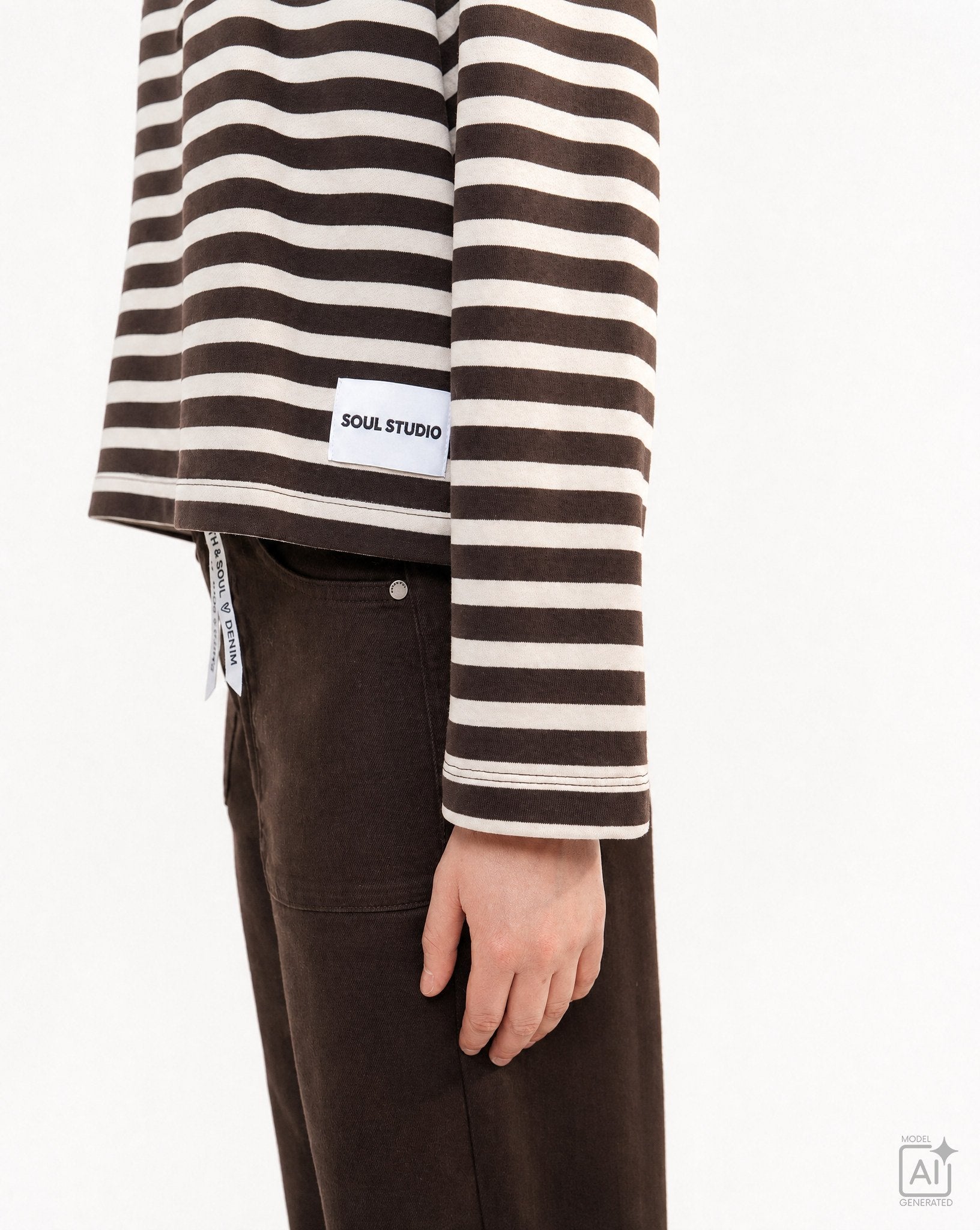 Boxy Sweatshirt Soul Studio Striped (Dark Choc)