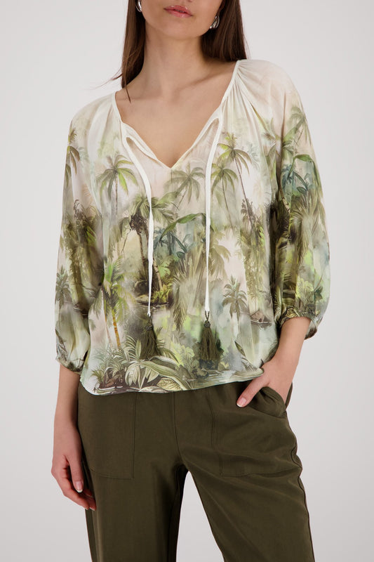 Bluse (Olive Gemustert)