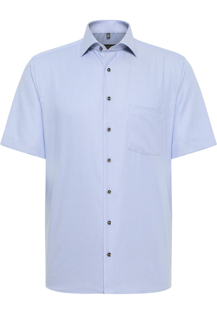 ETERNA strukturiertes Kurzarmhemd MODERN FIT (Mittelblau)