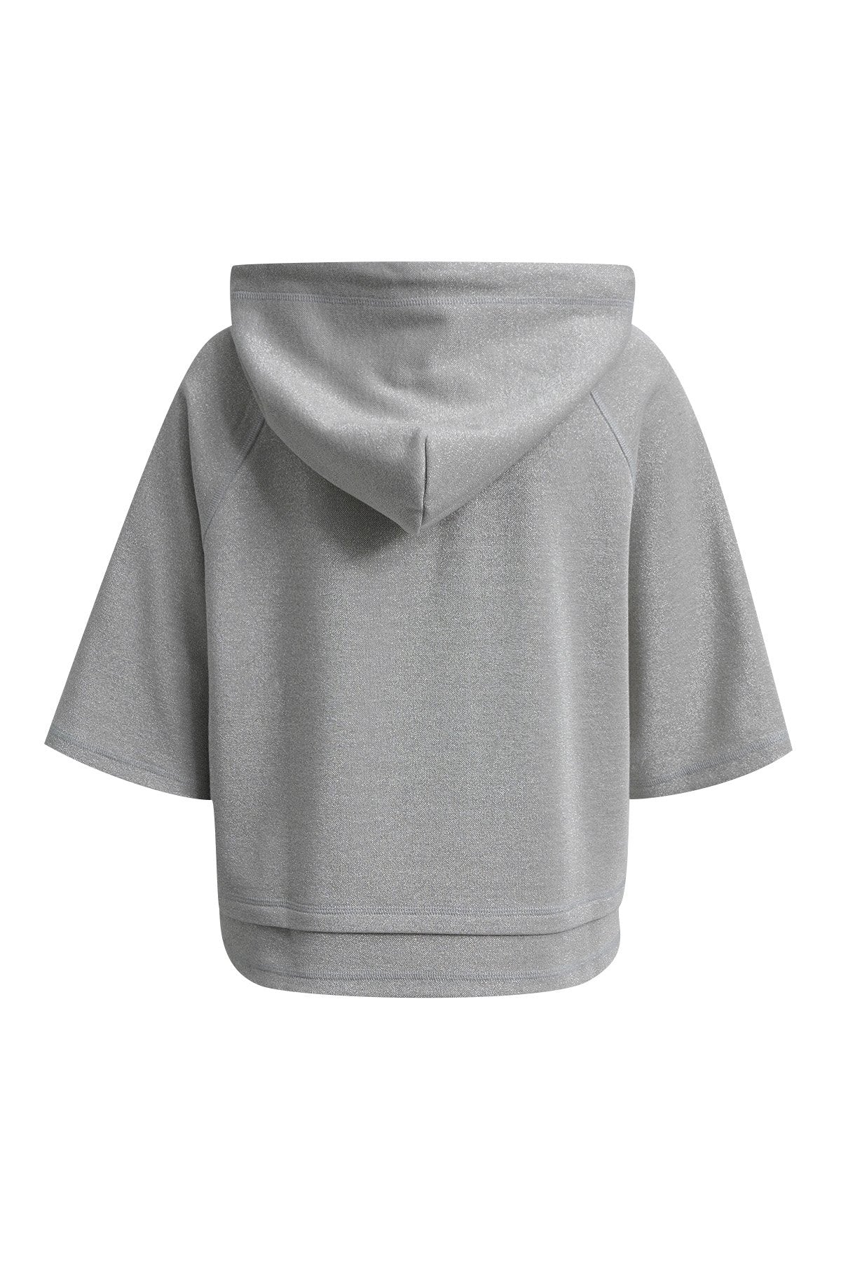 Boxy Cropped Metallic Hoodie Shortsleeve (Sand Melange)