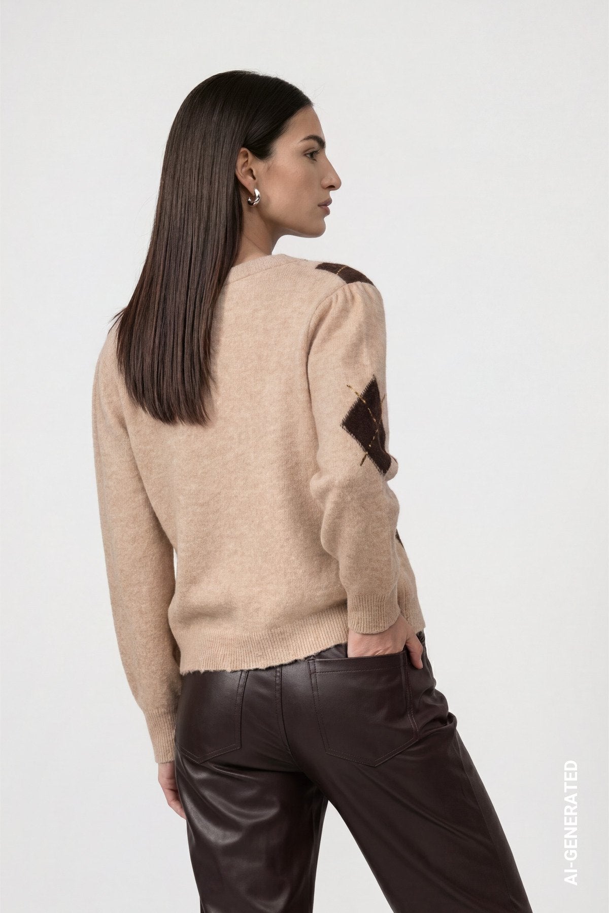 Strickjacke mit Rautenmuster (Cappuccino Melan)