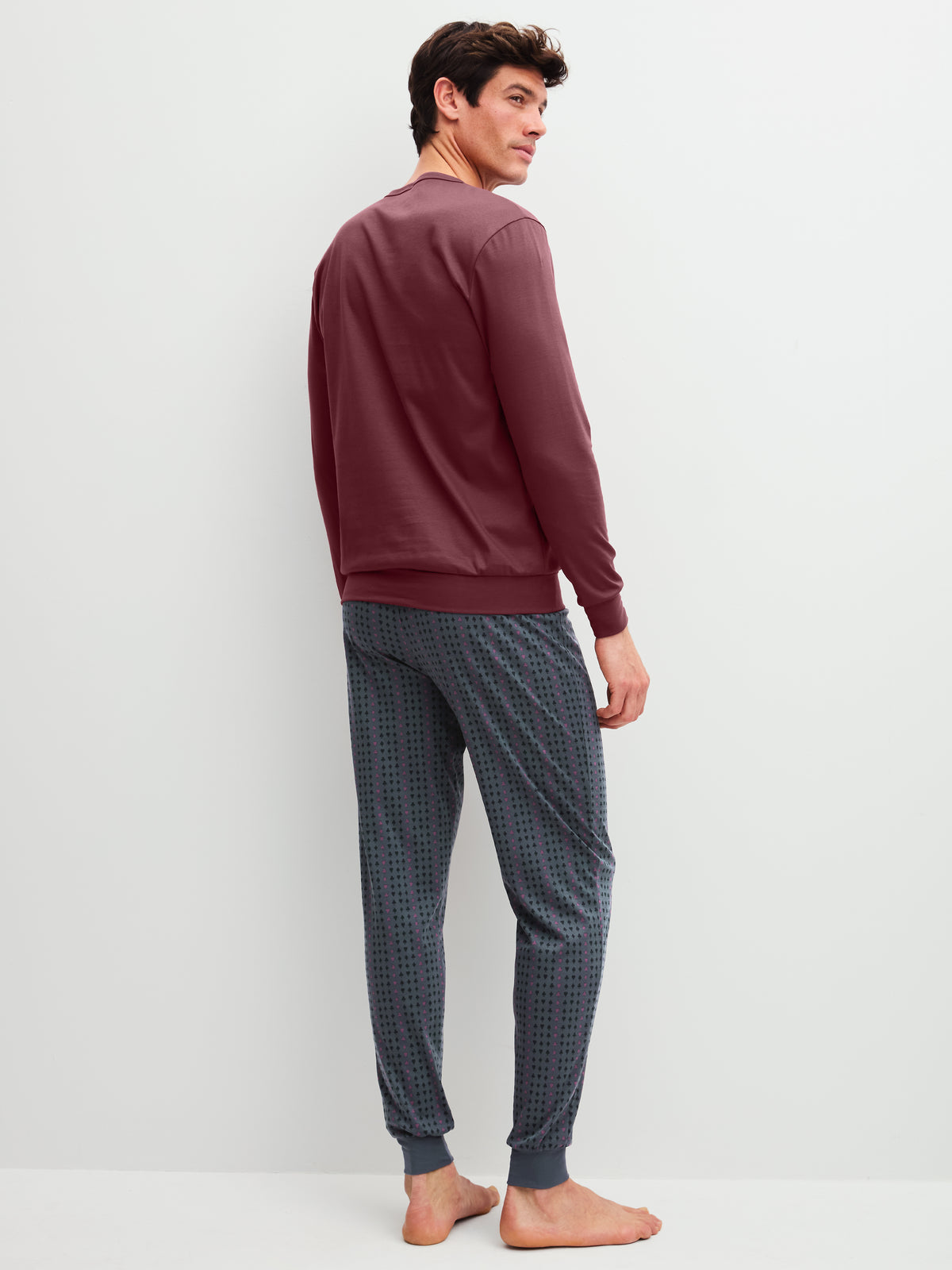 HERREN Pyjama mit Bündchen (Mahogany Red)