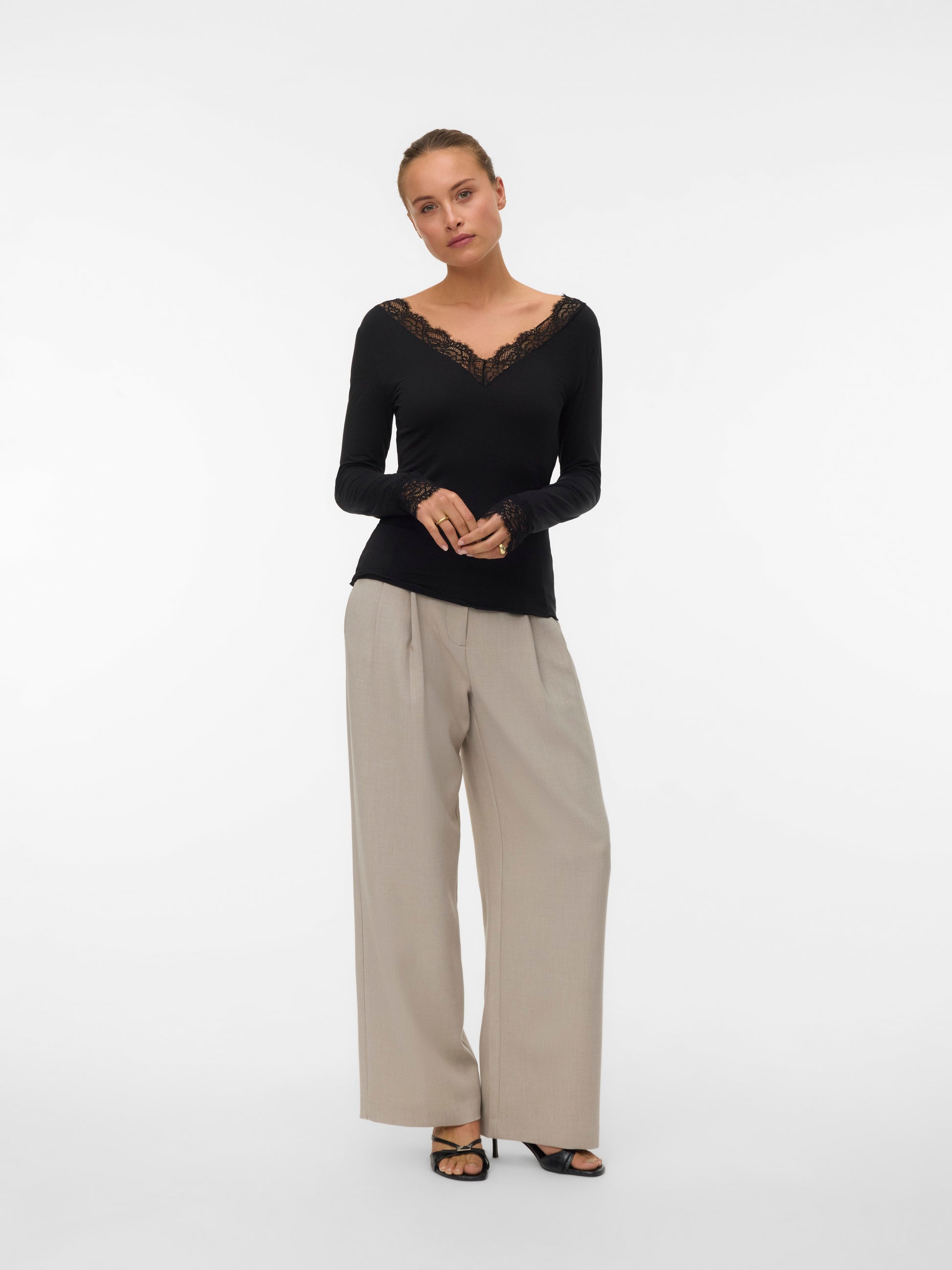 Vmskye Ls V-neck Lace Top Jrs Noos (Black)