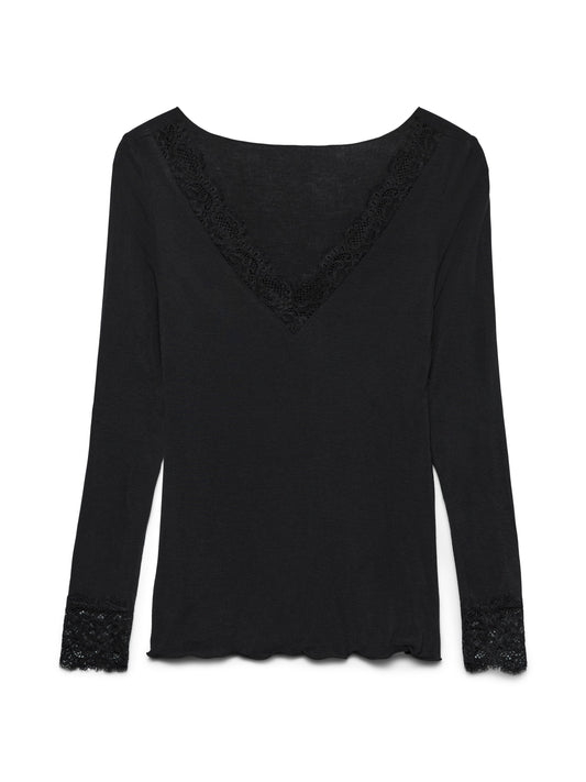 Vmskye Ls V-neck Lace Top Jrs Noos (Black)