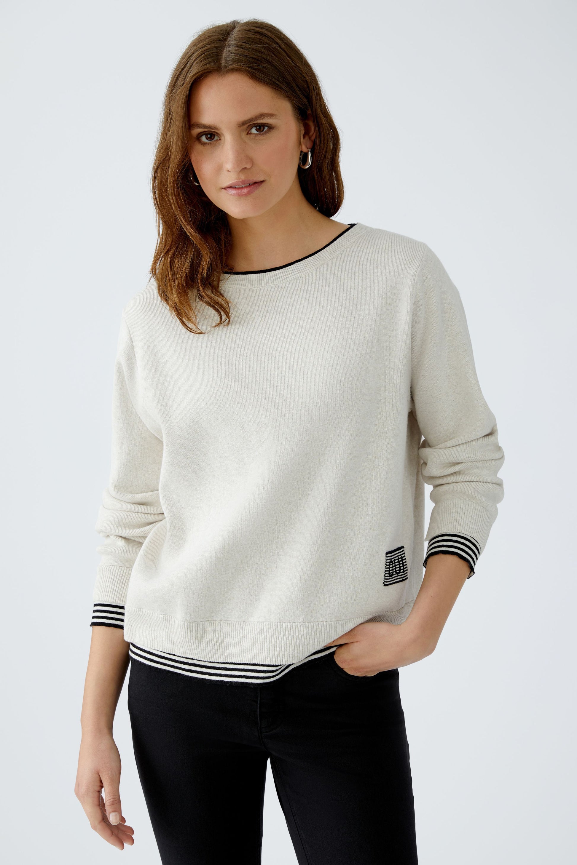 LEEZA Pullover reine Baumwolle (White Black)