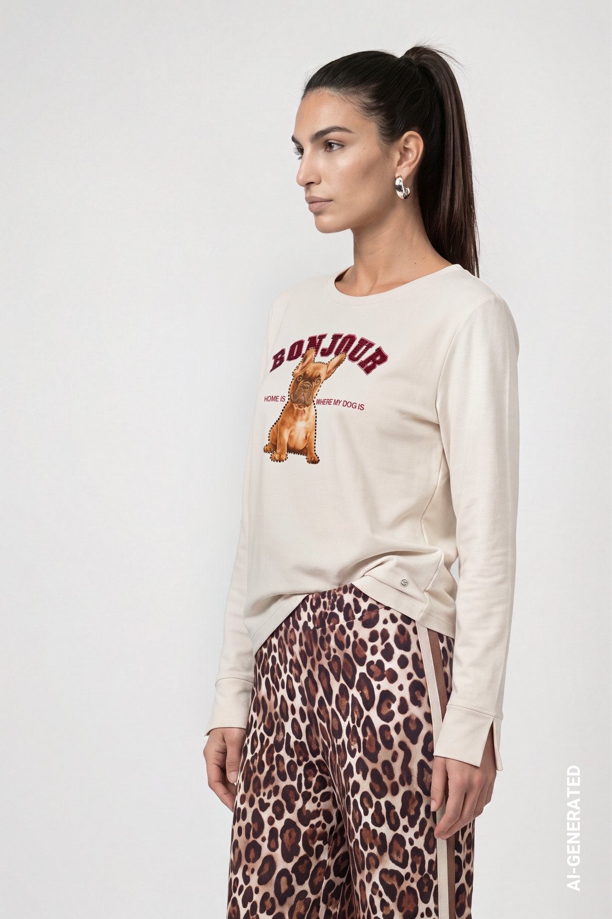 Langarmshirt mit Print (Antique White)