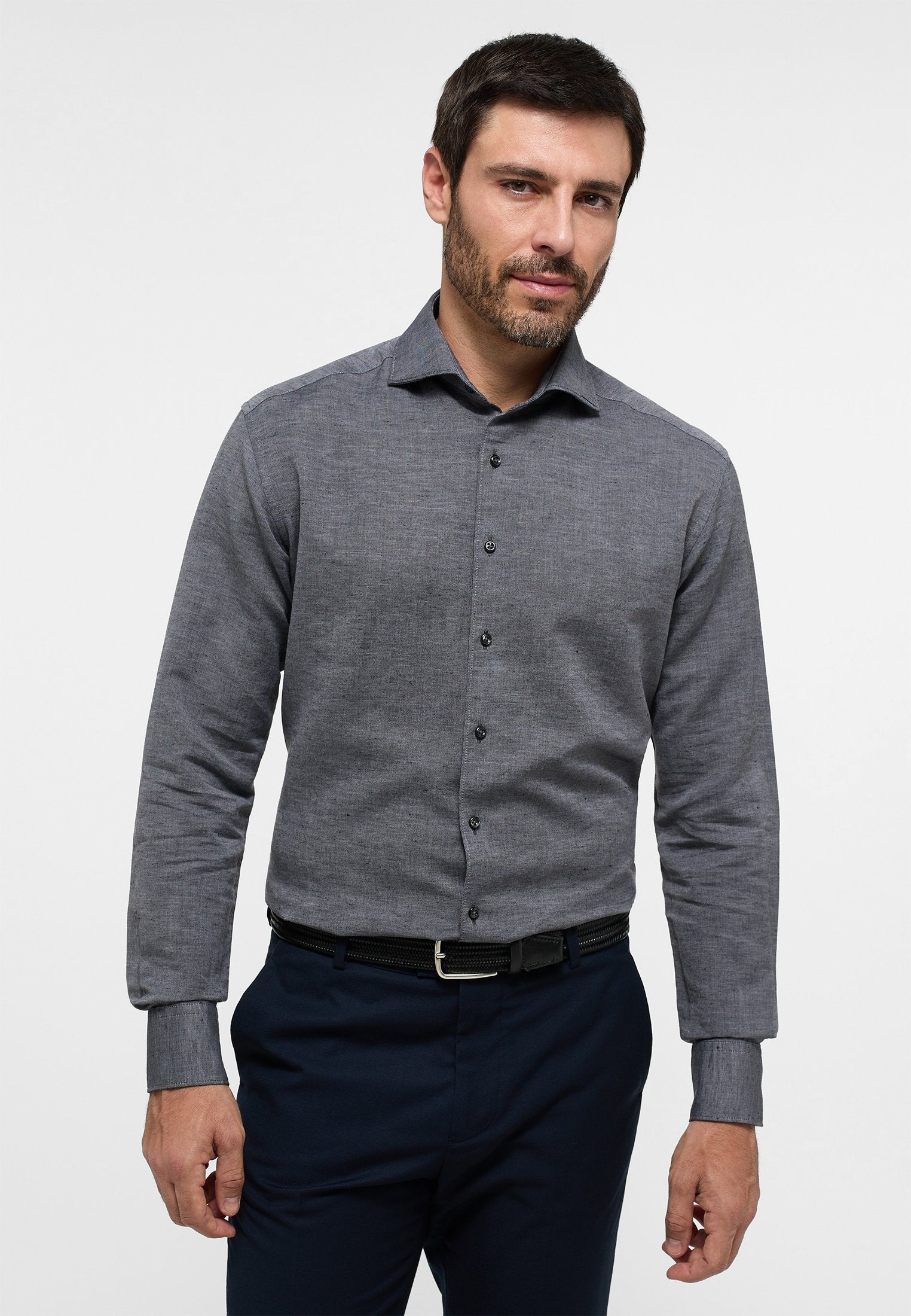 ETERNA unifarbenes Soft Tailoring Shirt MODERN FIT (Schwarz)