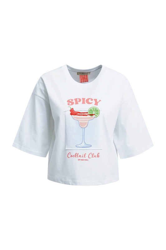 Boxy Cropped T-Shirt Print Mix (Peach Print)